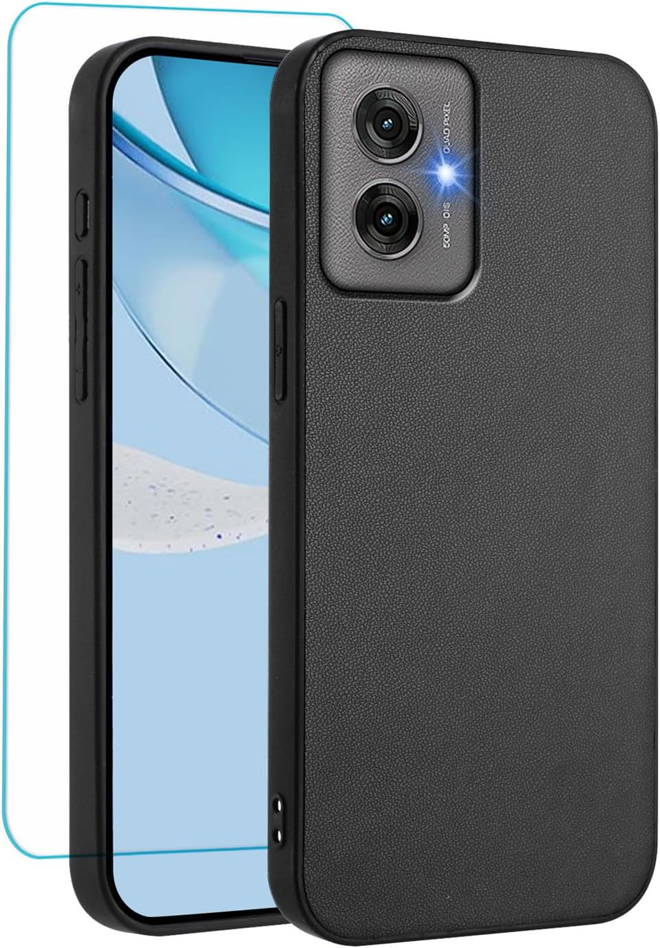 IUQXU Mobile Phone Case for Motorola Moto G55 5G Case with Tempered Glass Shockproof Non-Slip Protective Case Anti-Fingerprint Scratch-Resistant Lightweight Leather Case for Motorola G 55 Motog55 Pink