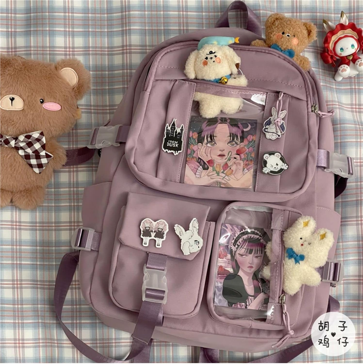 AONUOWE Kawaii Goth Backpack with Plushies Anime Ita Bag Japanese Backpack Lolita Accessories Kawaii Supplies - Black image number 2