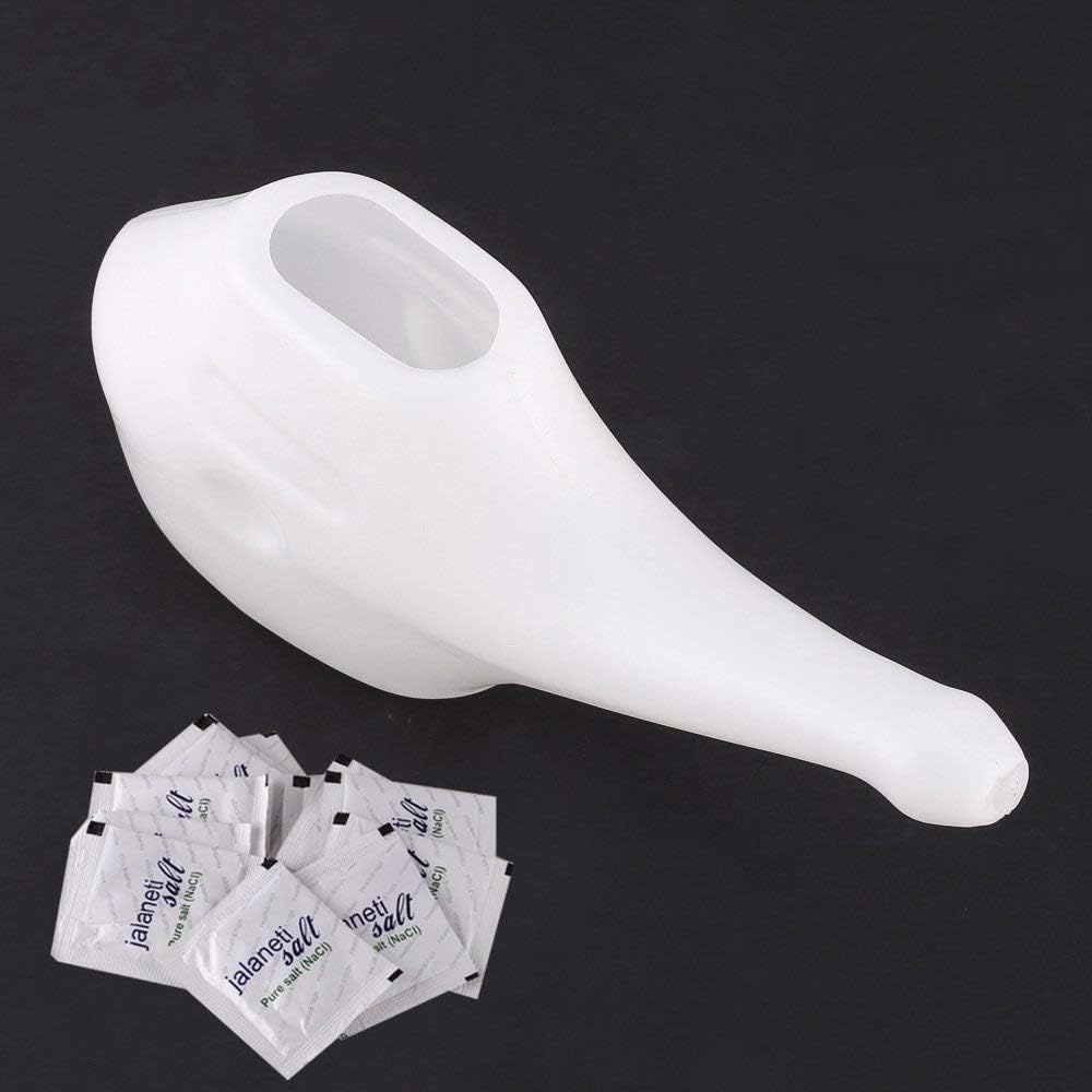 Qwikflo Economy, Light-Weight Neti Pot - Handy, Compact and Travel Friendly (White) (1 White, 10 Sachet Salt)