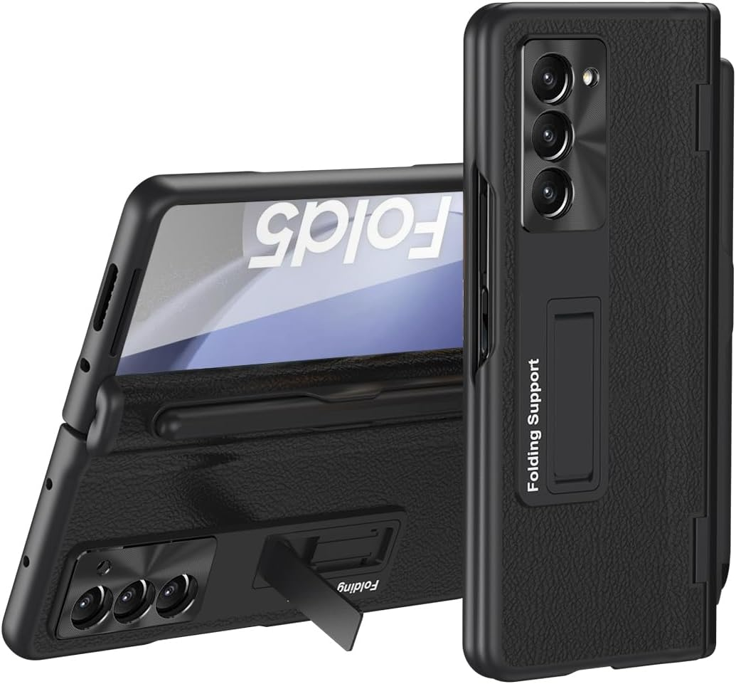 COQUE Samsung Galaxy Z Fold 6 Leather Case with Screen Protector, Stand Cover with Full Body Protection for Hinges - Stylus Slot - Blue