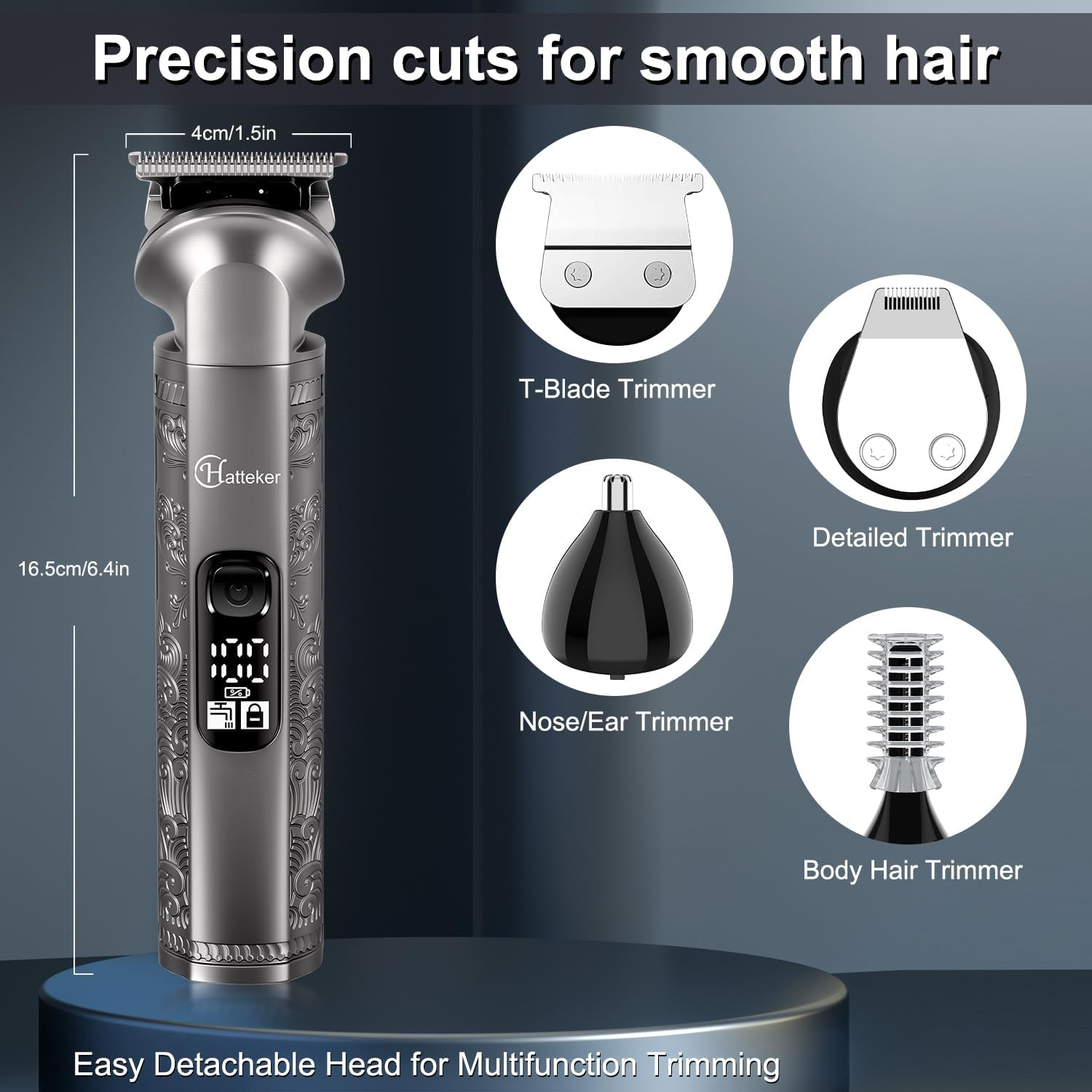 Hatteker Professional Hair Clippers for Men Beard Trimmer Clippers Set Waterproof T-Blade Trimmer Cordless Grooming Kit Nose Body Hair Barber Clippers Hair Cutting Kit