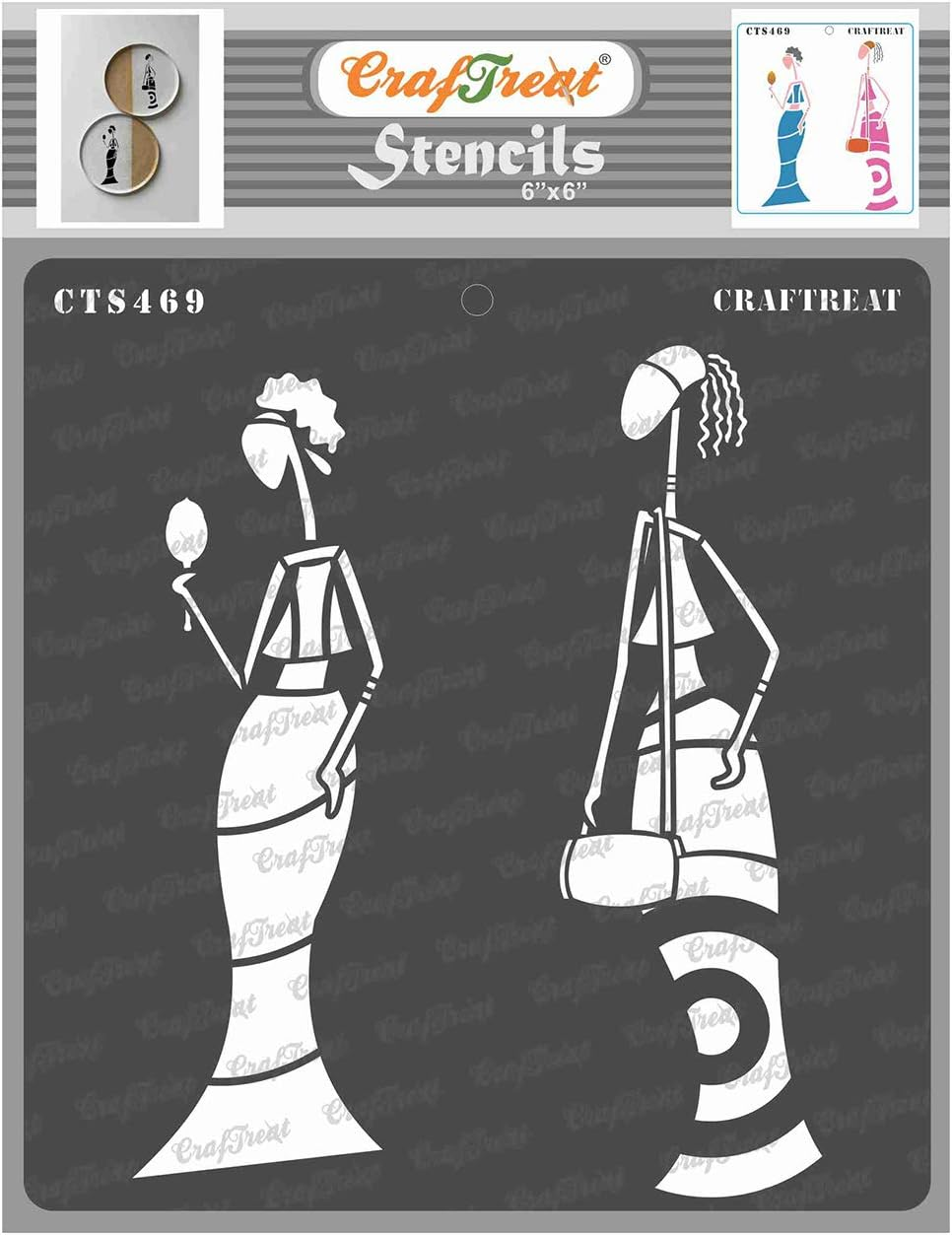 Craftreat Tribal Wall Stencils for Painting Wall Art, Canvas, Wood, Furniture, Journal Notebook & Home Decor - African Women - 12X12 Inches - Reusable Stencils for Painting Large Pattern Wall Decor image number 4