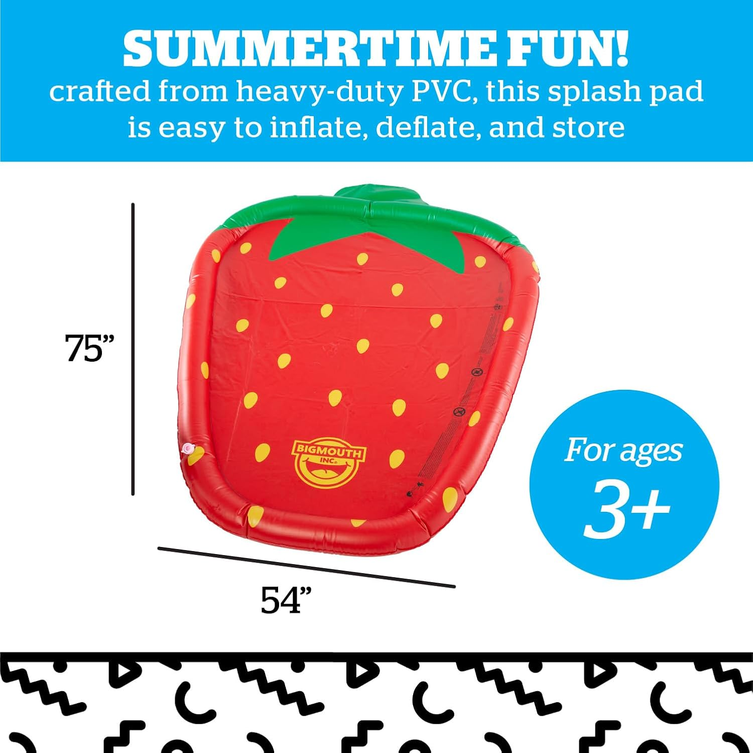 Bigmouth Strawberry Splash Pad Sprinkler, Inflatable Outdoor Water Toy for Kids, Fruity Summer Play Mat with Sprinklers, Fun Backyard Activity for Ages 3+, Easy Setup image number 6