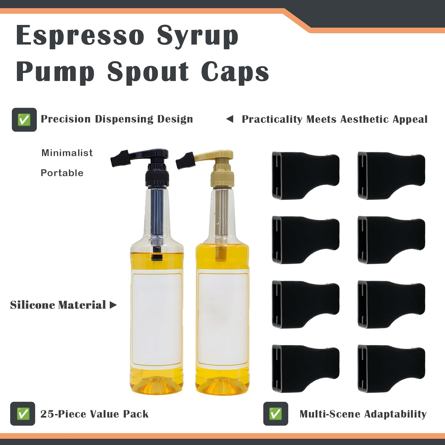 Koceci 25 PCS Coffee Syrup Pump Covers, Silicone Syrup Pump Caps, Pourer Covers Pourer Caps Fits for Pour Dispenser, Oil Liquor Bottle (Black) image number 6