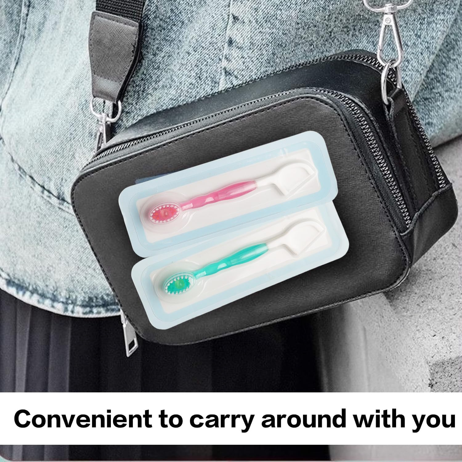 5-In-1 Mini Travel Toothbrush with Toothpaste & Floss &ndash; 4-Pack Disposable Individually Wrapped Toothbrushes for On-The-Go Oral Care image number 4