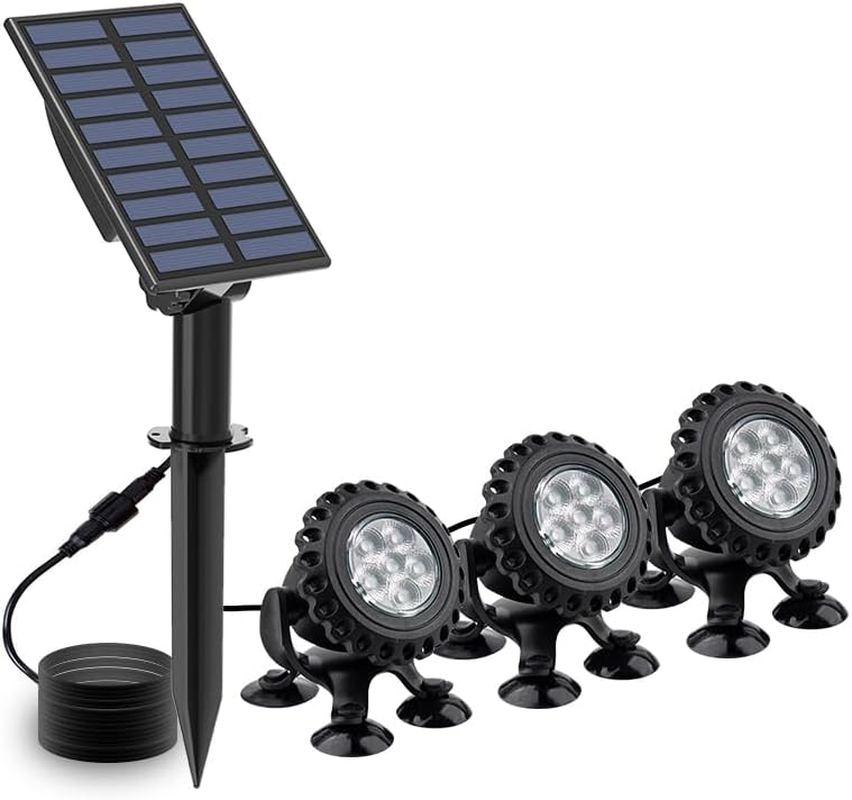 Solar Powered Multi-Colour Pond Lights, 3 Spotlights, 6 Colour Options,Underwater LED Pond Lights RGB Submersible Fountain Lights IP68 Waterproof Fish Tank Light for Aquarium Garden Pool Fountain