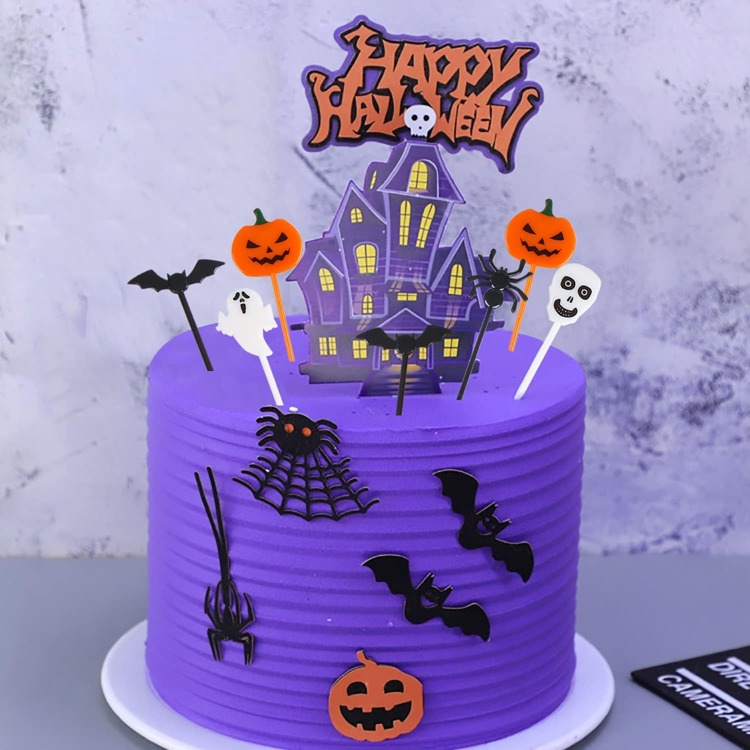 KIMOBER 50PCS Plastic Halloween Cupcake Toppers,Pumpkins,Ghosts,Spiders,Bats,Skeletons Food Picks for Halloween Decorations image number 5
