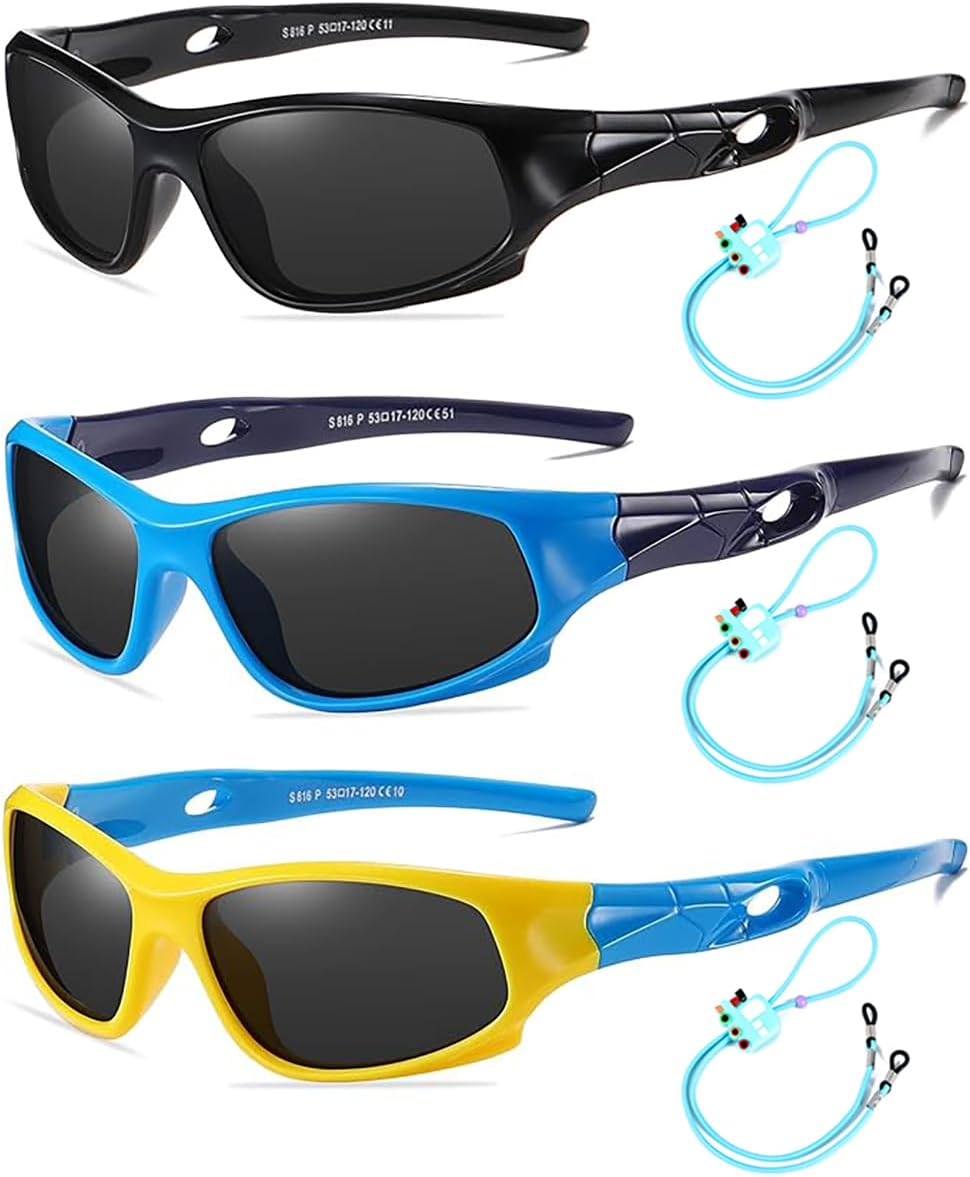 Flexible Kids Sunglasses Polarized Sports Sun Glasses Girls Boys Cycling Shades with Straps UV400 Protection Eyewear for Age 3-10