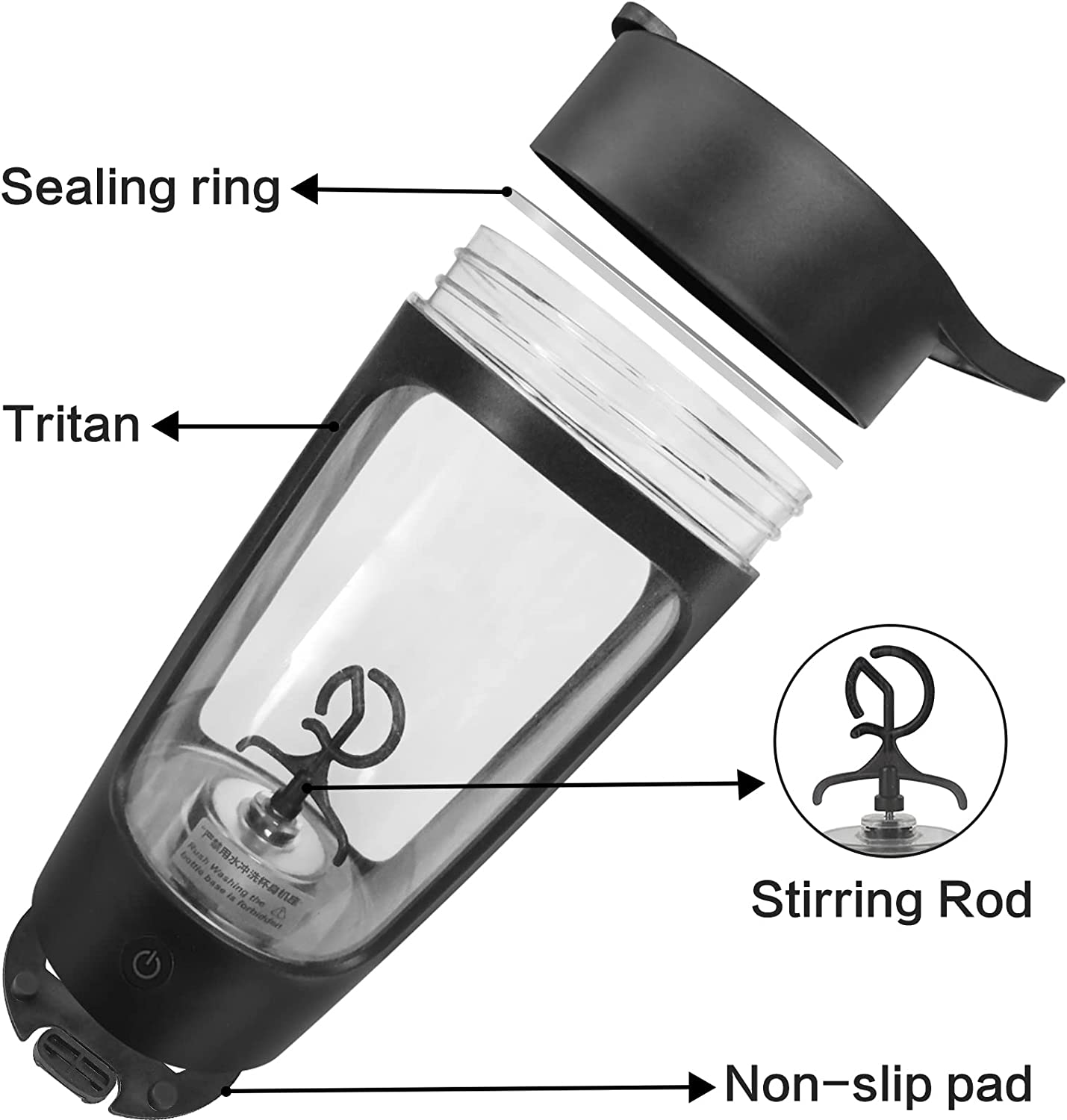 Electric Protein Shaker Bottle, 650ML Portable Blender Bottles, BPA Free, USB Rechargeable Shaker Bottles for Protein Mixes, Made with Tritan | Best Birthday | Valentine'S Day Gift (Black)