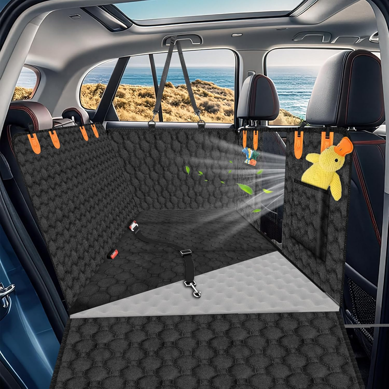 INSMEER Dog Seat Cover 7-In-1 Protection - Waterproof, Hard Bottom, Wear-Resistant, Machine-Washable, Universal Fit, Safety Belt, and Hammock Design for Ultimate Pet Comfort and Safety