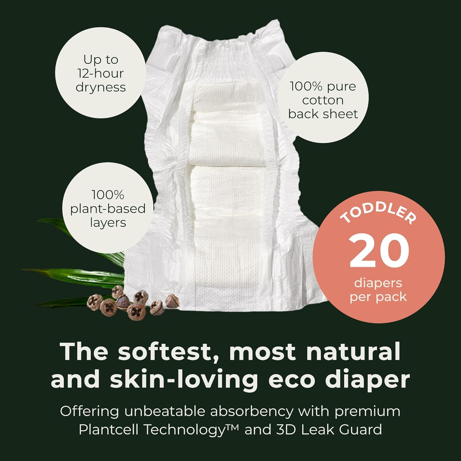 Ecoriginals - 120 Eco Toddler Nappies - Baby Nappies Size 4 with 100% Plant-Based Layers, Disposable & Hypoallergenic Baby Essentials for Kids - Secure Fit Nappies (10-15Kg), 20X6 Packs image number 4