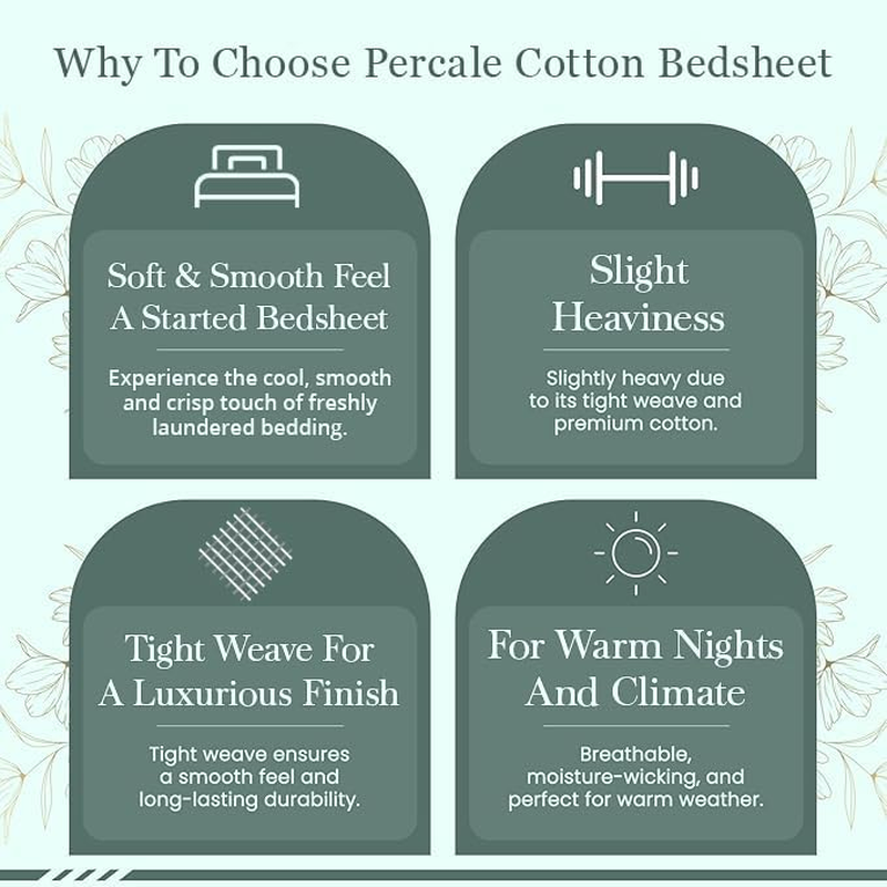 Feather & Stitch Softest 100% Cotton Sheets, 300 Thread Count Percale Weave Bedding, 16" Deep Pocket, Cooling Sheets, Breathable Bed Set, Hotel Premium Quality (Queen, Floral) image number 6