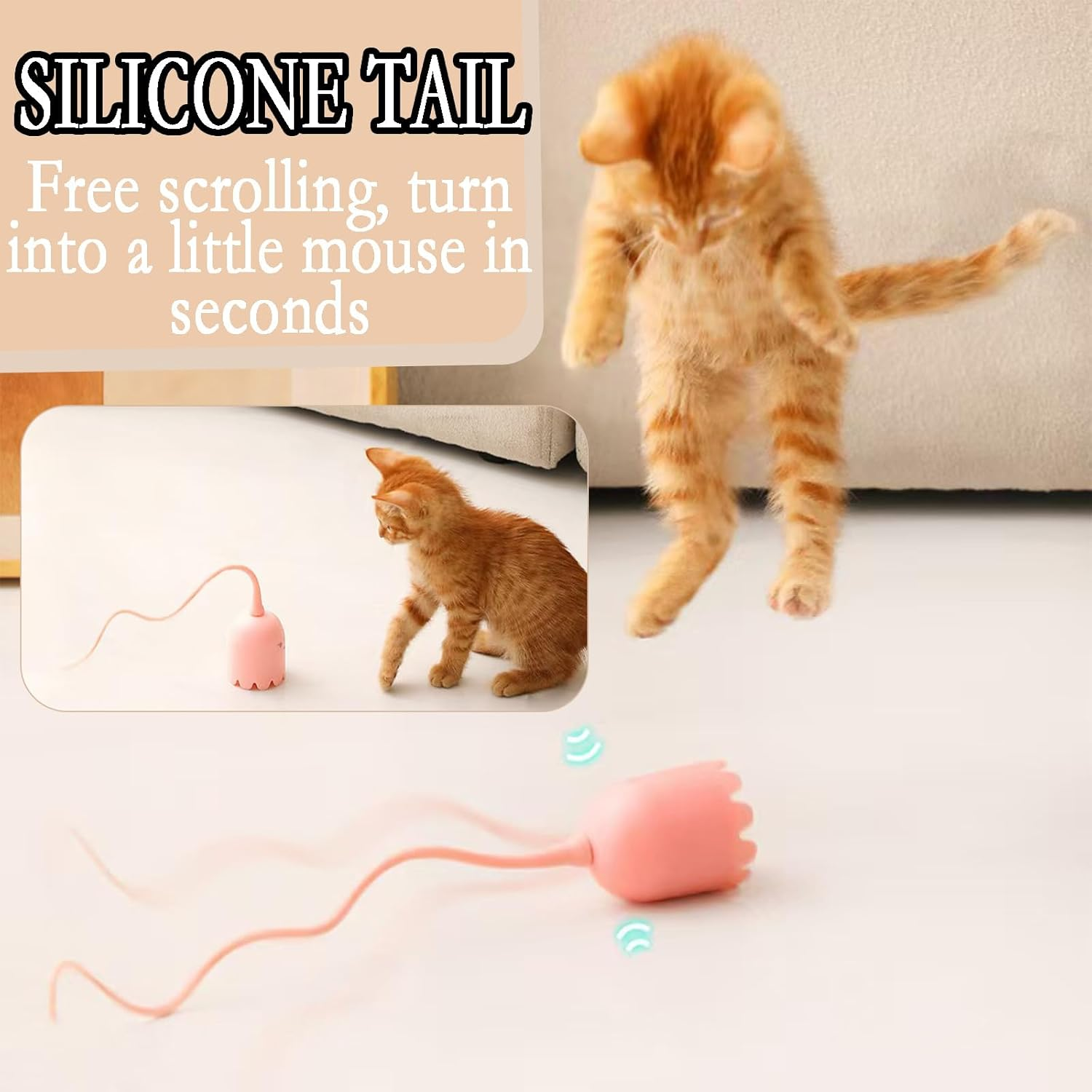 2024 New Cat Wand Toy - 2 in 1 Automatic Cat Silicone Tail Teaser Toy Silicone Teaser Tail Cat Toy, Silicone Cat Fairy Wand, Stress Relief Cat Pol Toy, Toy for Indoor Cats, Kittens, Dogs - Blue image number 7