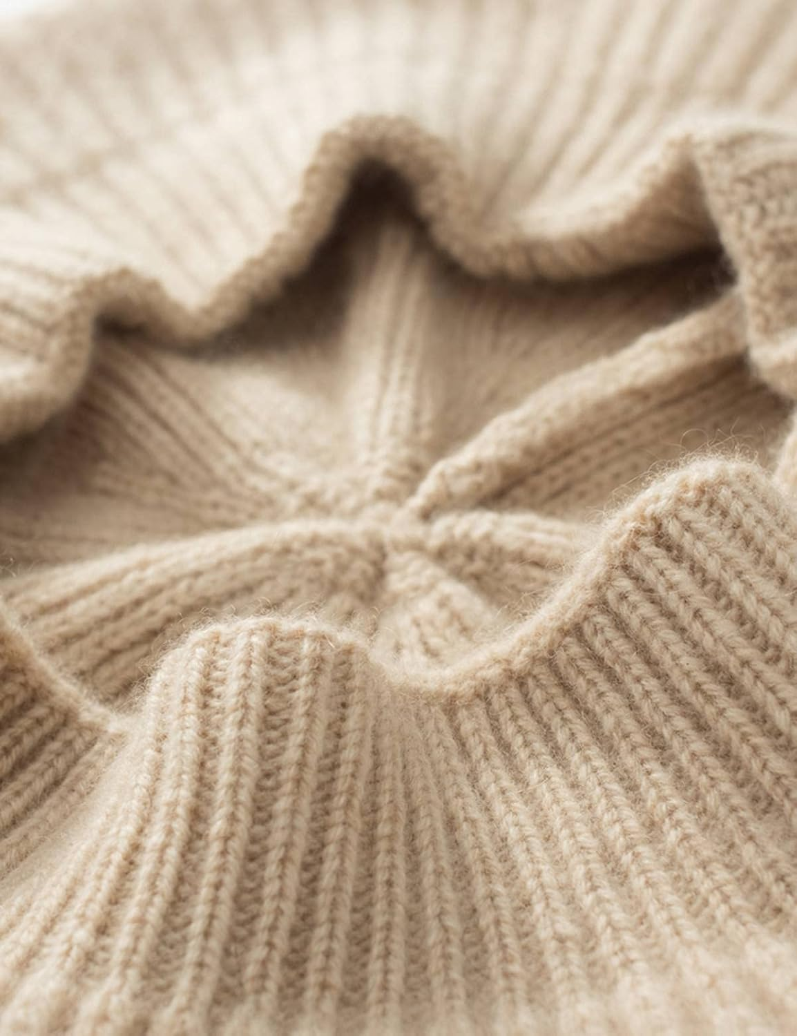 Cashmere Berets Hats Women Winter Warm Merino Wool Knitted Oversized Beige Beanie image number 3