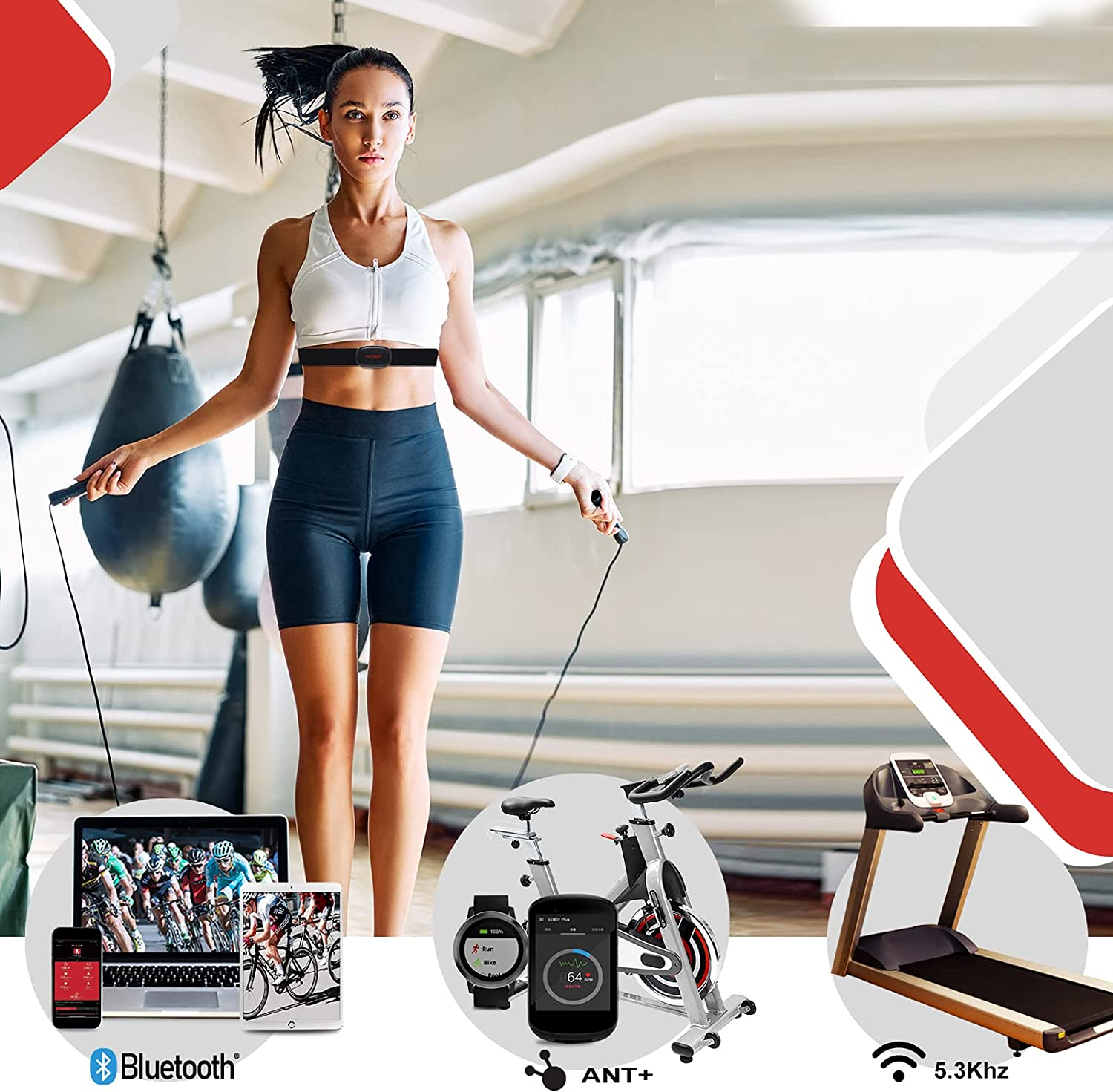 FITCENT Heart Rate Monitor Chest Strap with Wireless Charger, HR Sensor Belt Bluetooth 5.0, ANT+ and 5.3 Khz for Men Women image number 4