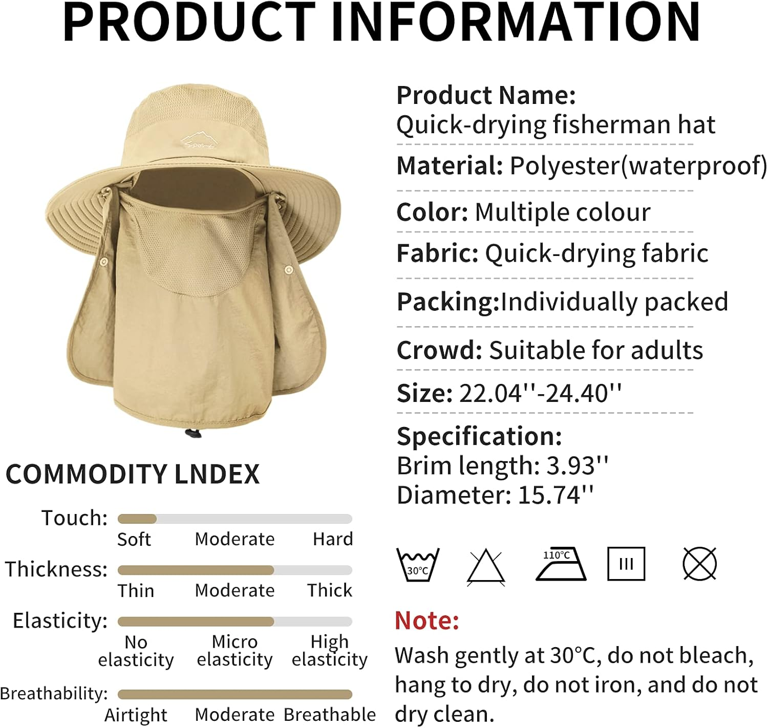 Sun Hat Men Women Summer Outdoor Unisex UV Protection Hat Adjustable Removable Foldable Fishing Hat Breathable Quick Drying Hiking Hat - A1 image number 6
