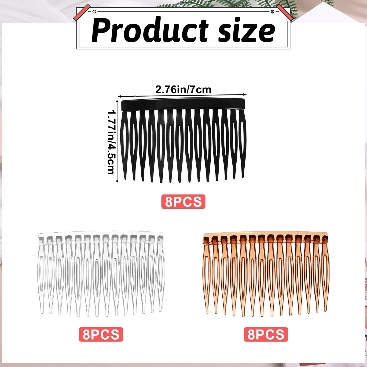24Pcs Hair Combs for Women Accessories Hair Side Combs for Fine Thin Hair 14 Teeth Plastic Side Hair Clips Decorative Twist Comb Clips for Women Girls Bridal Wedding (Black, Transparent, Brown) image number 1