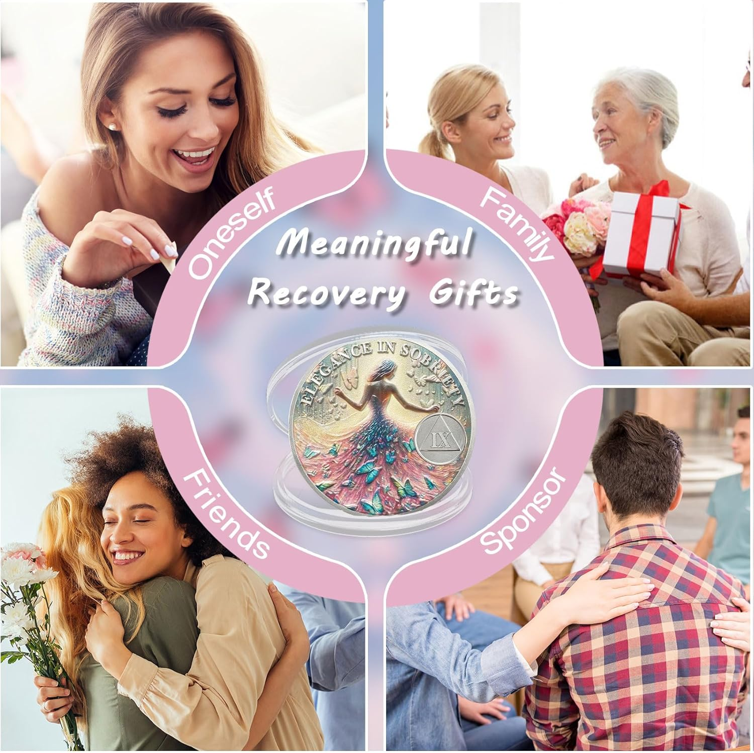 ACGZQY 9 Year Elegance Women Sobriety Coin - Colorful Butterfly Sober Woman AA Coins and Medallions Inspirational Recovery Coin Sobriety Chips - New Beginning NA AA Token Sobriety Gifts image number 5