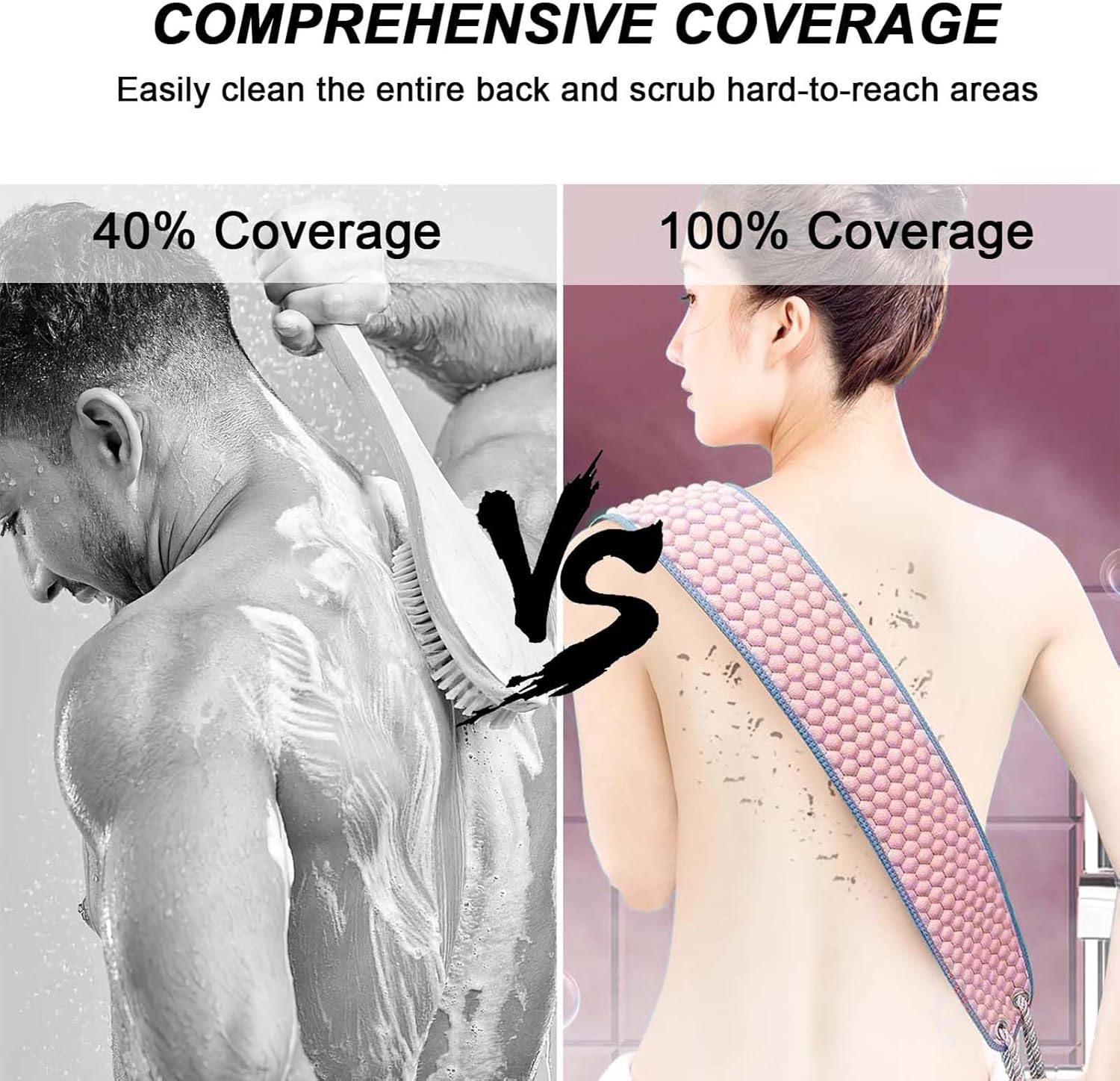 Exfoliating Back Scrubber for Shower, 37 Inches Back Washer with Handles, Exfoliating Washcloth Body Exfoliator Bath Tool to Scrub Your Body Deeply for Men & Women Exfoliation (Pink) image number 2