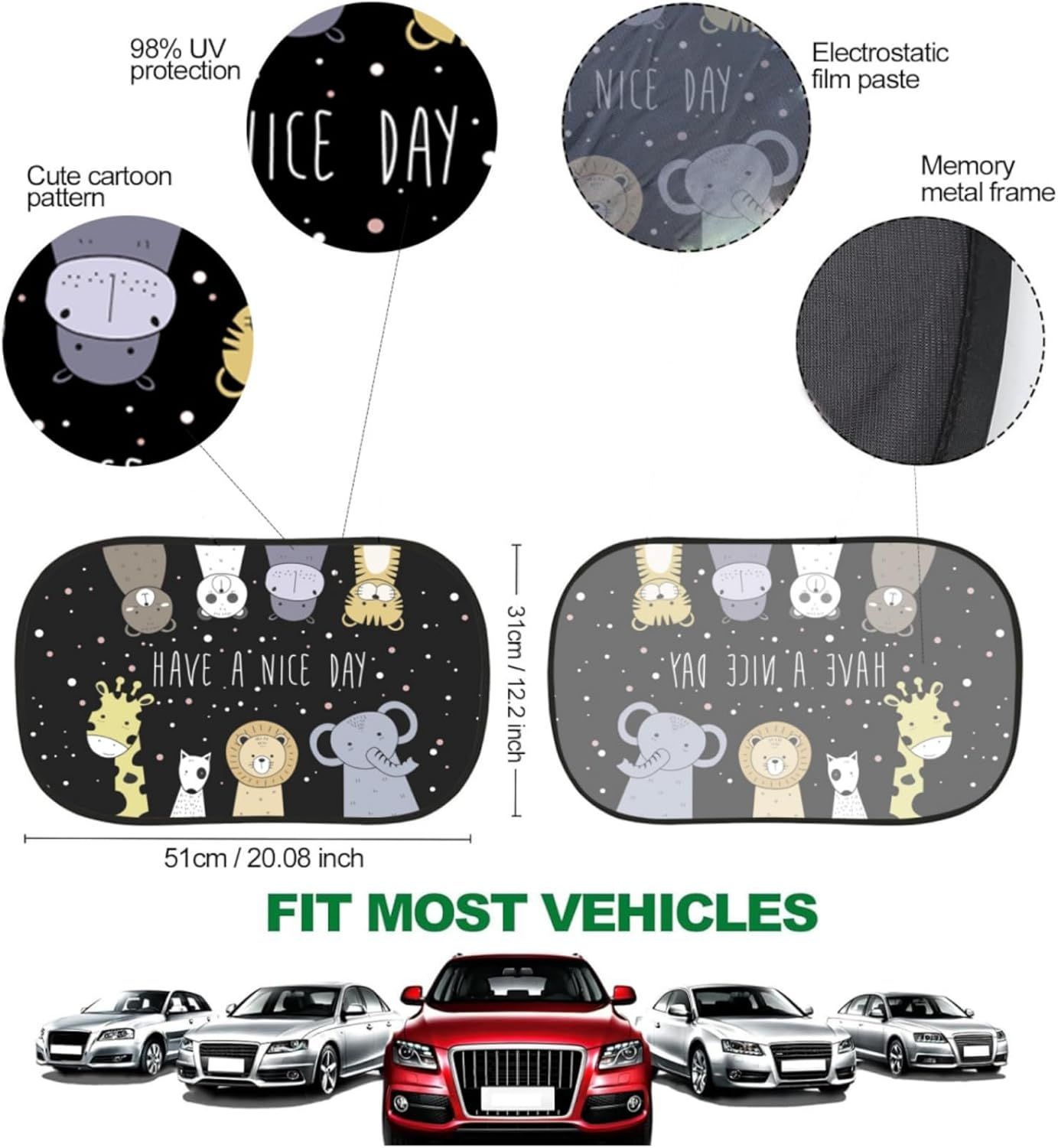 2 Pack Car Sun Shade Side Window Sunshade Side Window Provent to Block UV Rays 98 SPF for Maximum Sun Protection for Kids Pets Cars Trucks Suvs image number 2