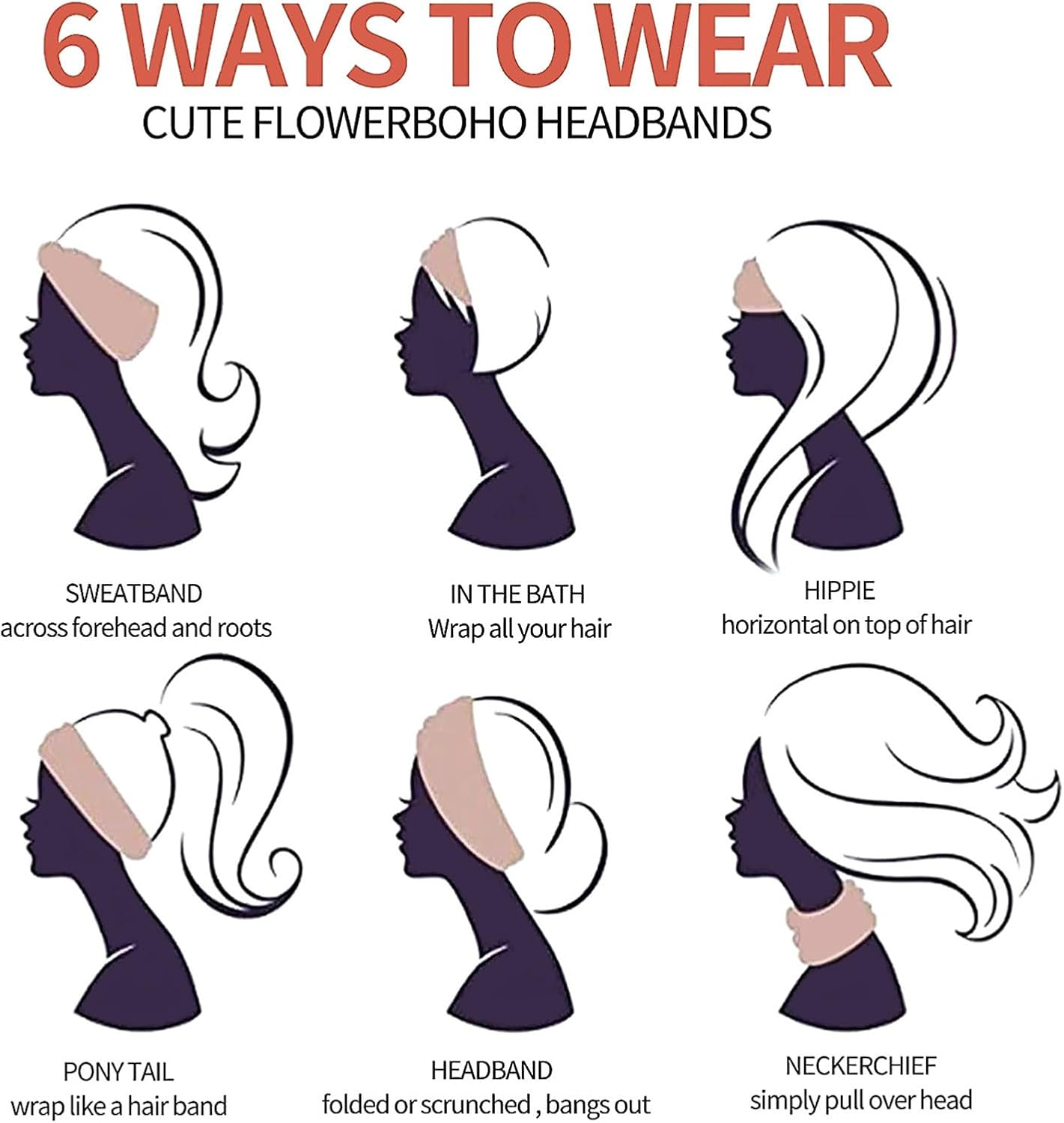 Wide Headband for Women and Men - Black, Stretchy, Non-Slip Workout Sweatband for Yoga, Fitness, Tennis, Runners - Soft Breathable Stylish Accessories for Girls image number 2