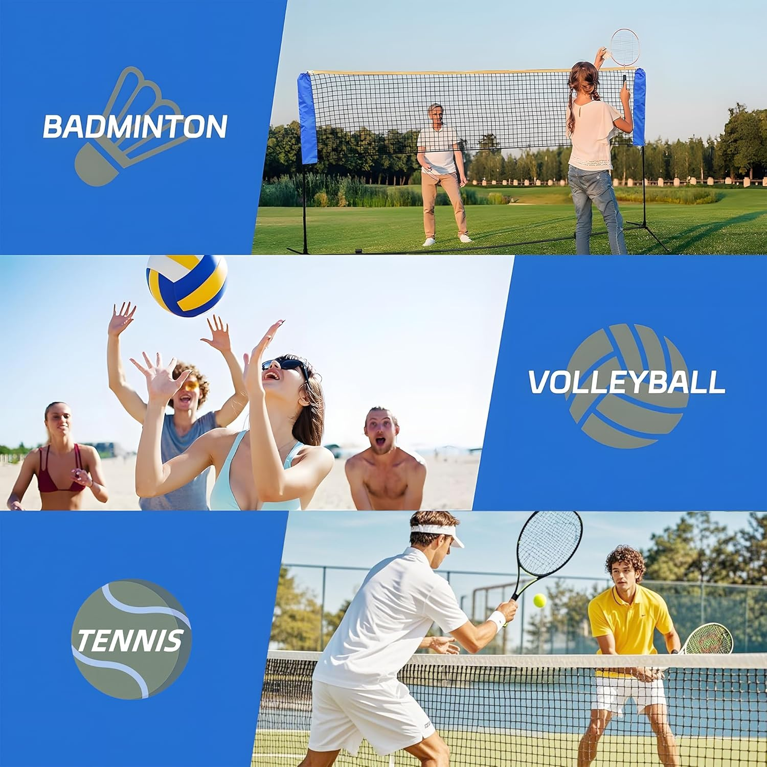 SPP Professional Multi-Sport Net System - Premium Volleyball Badminton Tennis & Pickleball Set with Quick-Setup Steel Frame, Height-Adjustable Poles & Carry Bag, Indoor Outdoor Use