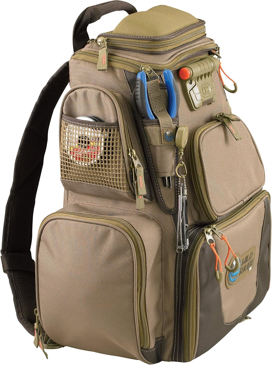 Custom Leathercraft Wild River by CLC WT3604 Tackle Tek Nomad Lighted Backpack & Four PT3600 Trays, Orange, Sand