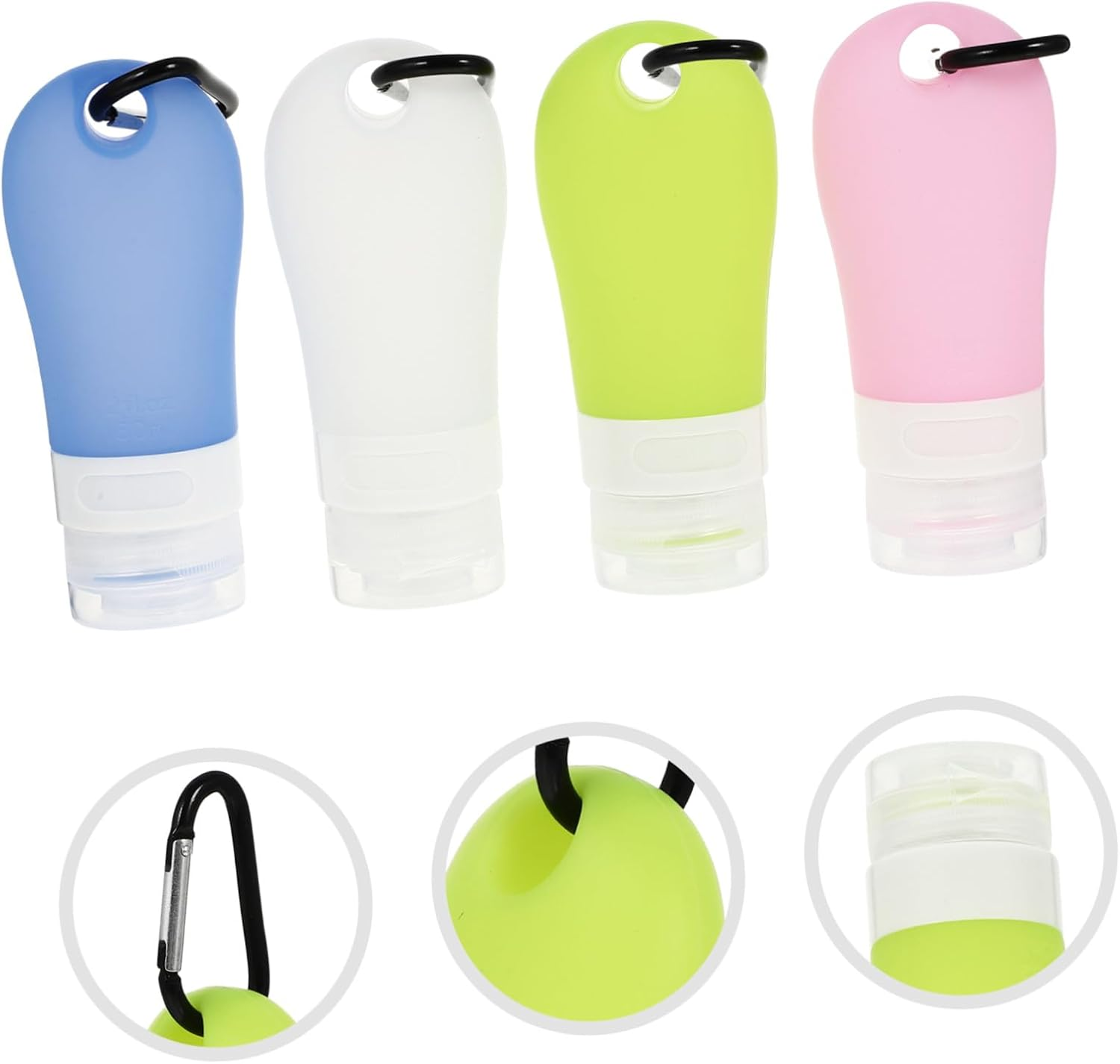 DECHOUS 4Pcs Refillable Travel Bottles with Carabiner Clip Portable Hand Sanitiser Containers for Toiletry Storage Leakproof Empty Bottles image number 5