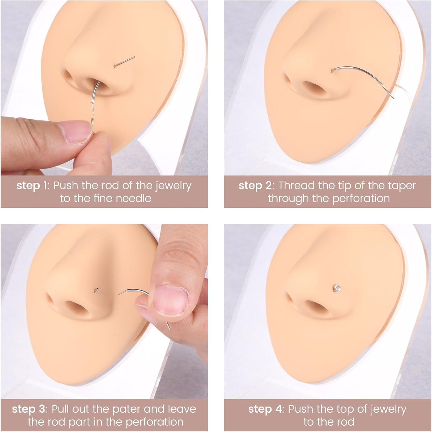 QWALIT Piercing Taper Threadless Piercing Changing Tool Piercing Taper Insertion Tool Piercing Threader Tool Flat Back Earring Applicator Tool Labret Titanium Threadless Insertion Pin 16G 18G 20G image number 6