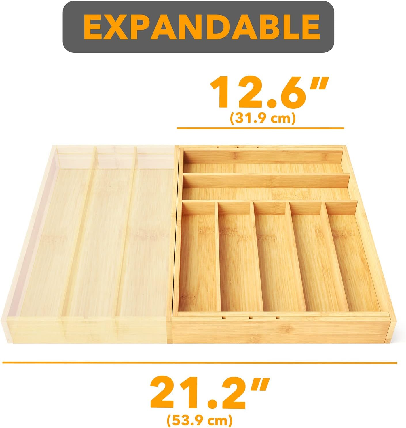 Spaceaid Bamboo Silverware Drawer Organizer with Labels, Kitchen Utensil Expandable Tray Holder for Flatware, Cutlery, Spoon and Knives Storage Organization (Natural, 10 Slots) (CJSN-PF-DB01) - Black image number 5