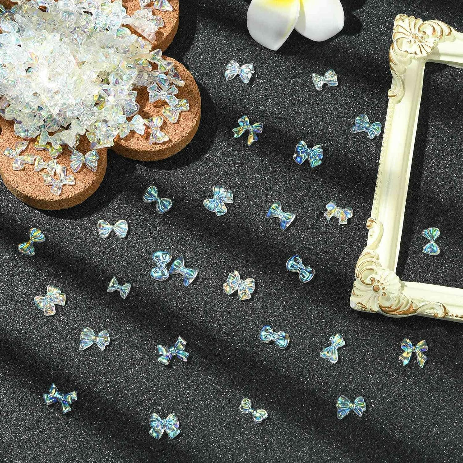UR URLIFEHALL 200 Pieces Random 3D Bow Nail Charms Flat Back Transparent AB Bow Resin Cabochons for Nail Art DIY Phone Number Scrapbooking Crafts image number 4