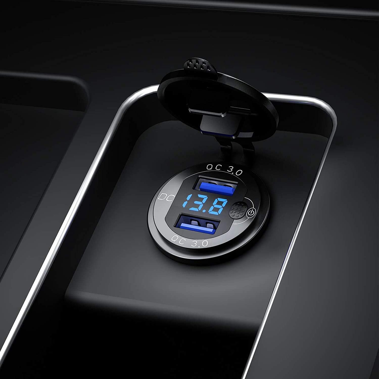 Quick Charge 3.0 Dual USB Car Charger with Voltmeter & On/Off Switch,36W 12V USB Outlet Fast Charger for Car Boat Marine image number 3