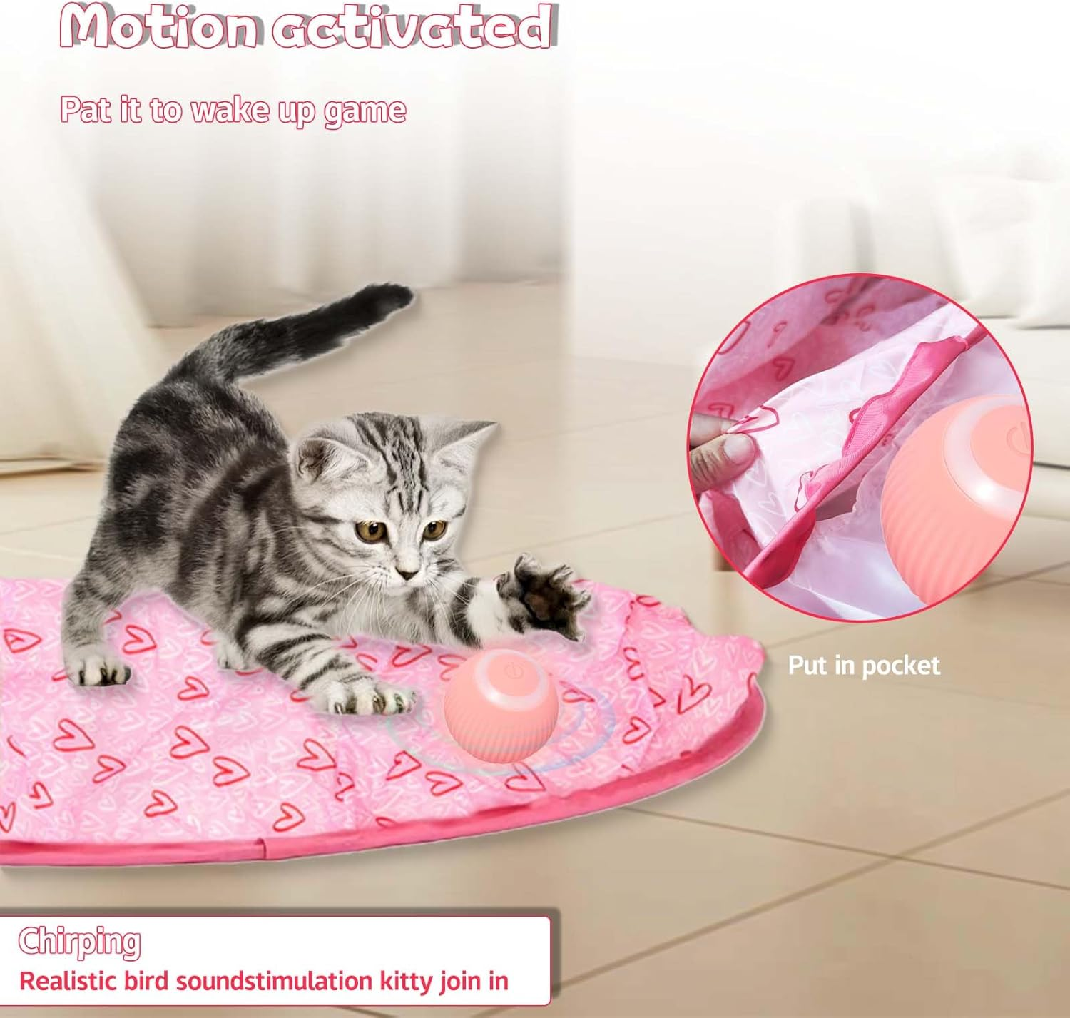 2 in 1 Interactive Simulated Hunting Cat Toys, Cat Tunnel Toys, Electronic Concealed Motion Cat Toys, Cat Mats with Smart Rolling Balls image number 1