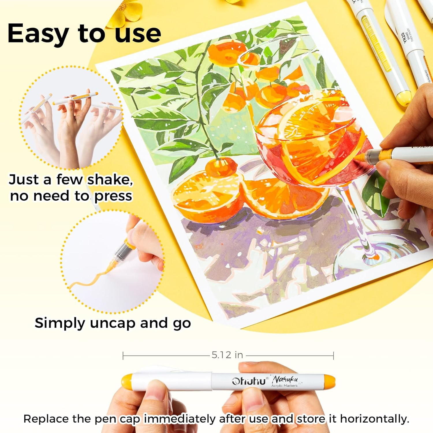 Ohuhu Acrylic Paint Markers Direct Liquid: 24 Colors 1.5MM Brush Tip Acrylic Markers High Opacity Paint Pens Waterproof Lightfast for Rock Painting Easter Eggs Wood Glass Ceramic Canvas - Nahuku image number 5