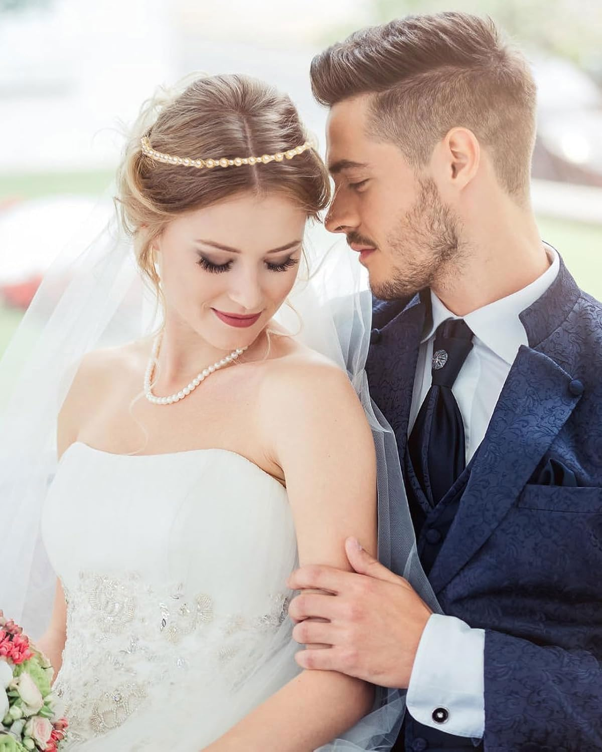 MYGLOAR 2 Pack Hair Accessories for Girls, Bridal Hair Accessories, Gold Tiara with Sparkling Crystal Headband, Wedding Flowers for Women, Sunflower Beads, Wave Beads (2 Pack)