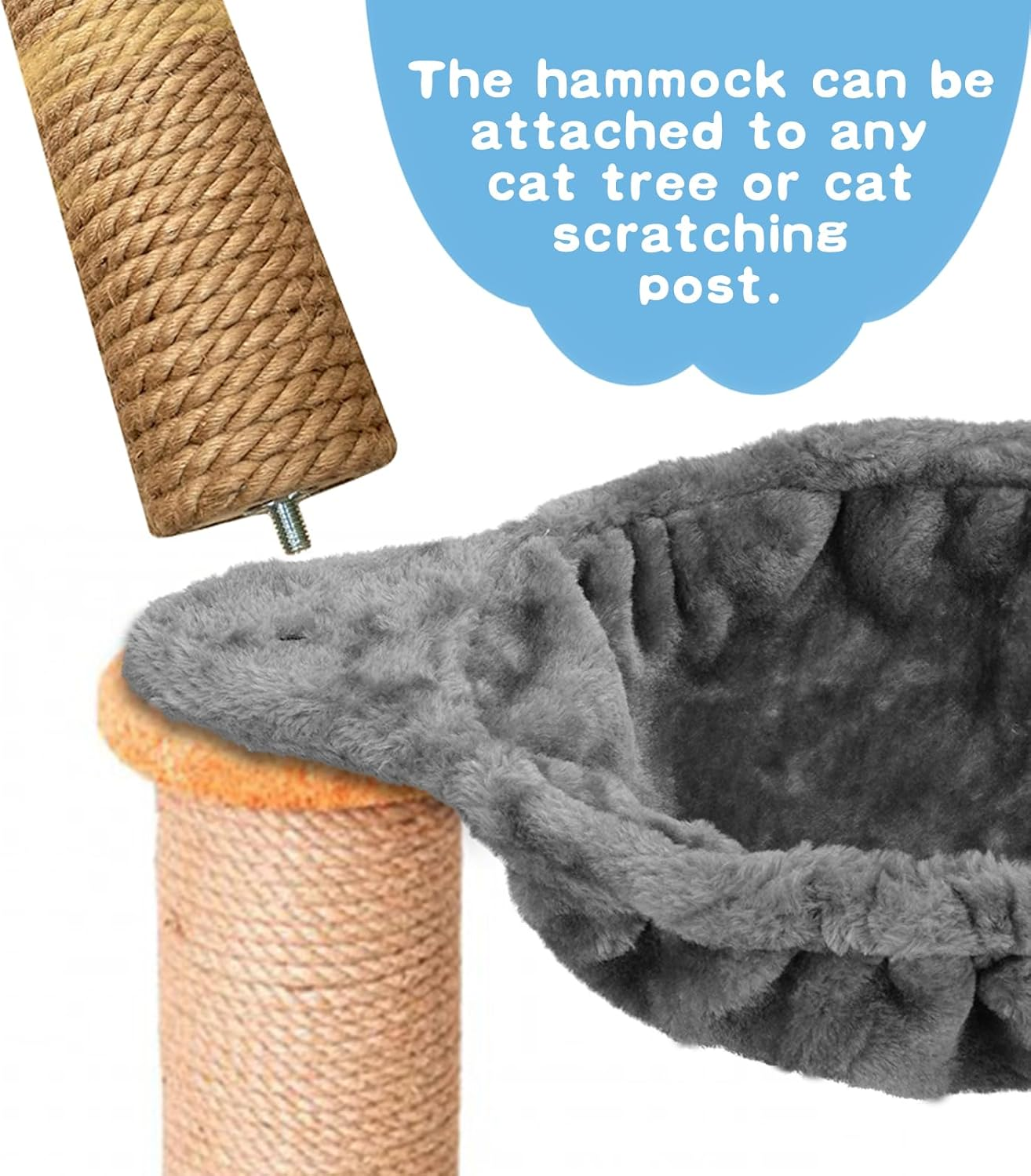 UXIETIN Cat Hammock, Cozy Cat Tree Hammock for Large Cats, Deep Basket, Easy Assemble, Durable Frame Construction, Faux Fur, Grey, Large image number 3