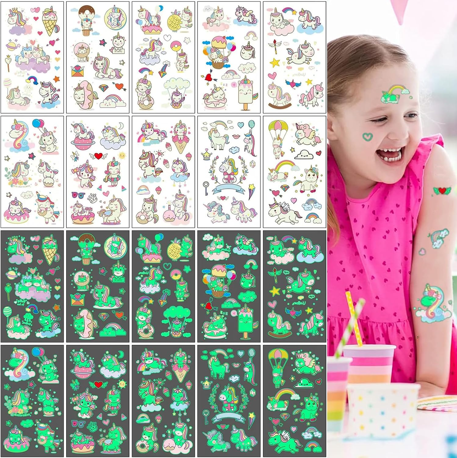 Luminous Butterfly Temporary Tattoos for Kids, 10 Sheets Glow in the Dark Butterfly Stickers Party Favors Decorations for Kids Girls