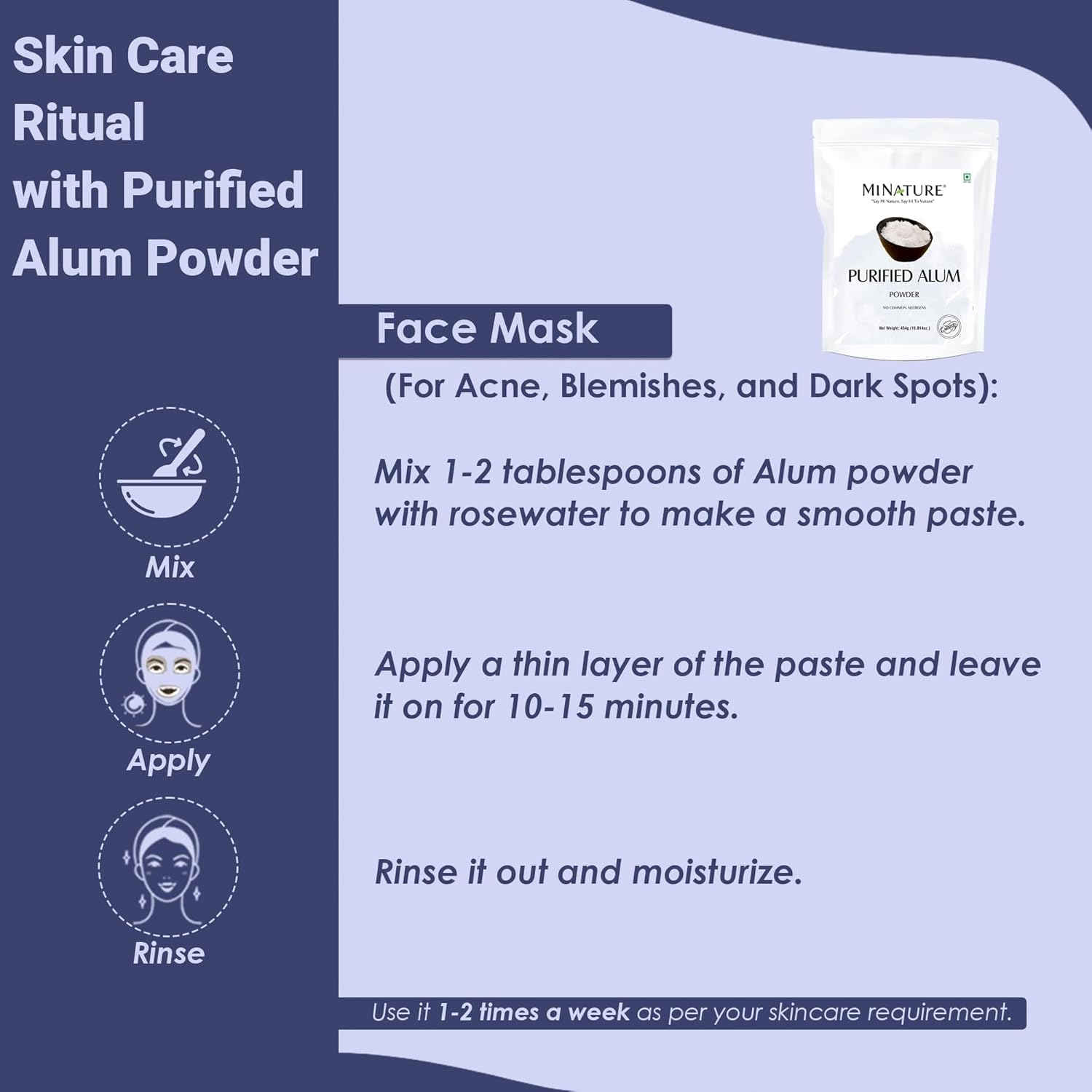 Mi Nature Alum Powder Potassium (Fitkari/Phitkari) -100% Natural Skincare for Acne, Odor Control & Water Purification Face Mask for |Pore Refining 454G (16Oz) |Face Pack Powder |Cruelty-Free image number 1
