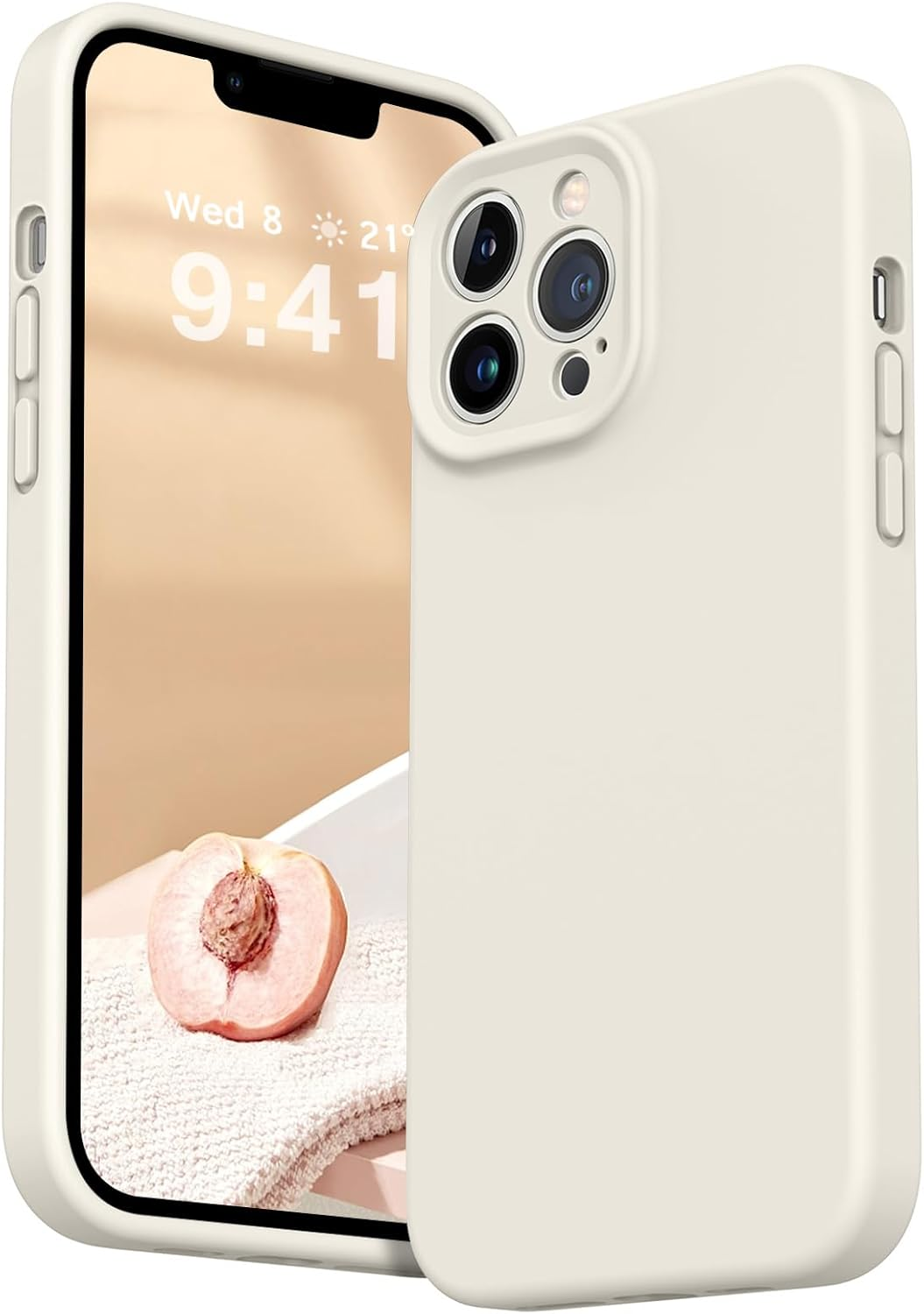 ROUMAYMAY Case for Iphone 12 Pro Max, Liquid Silicone Shockproof Upgraded [Camera Cover], with Soft Fine Smooth Microfibre Lining Anti-Scratch, Full Body Phone Case for Iphone 12 Pro Max Cover, Beige image number 4