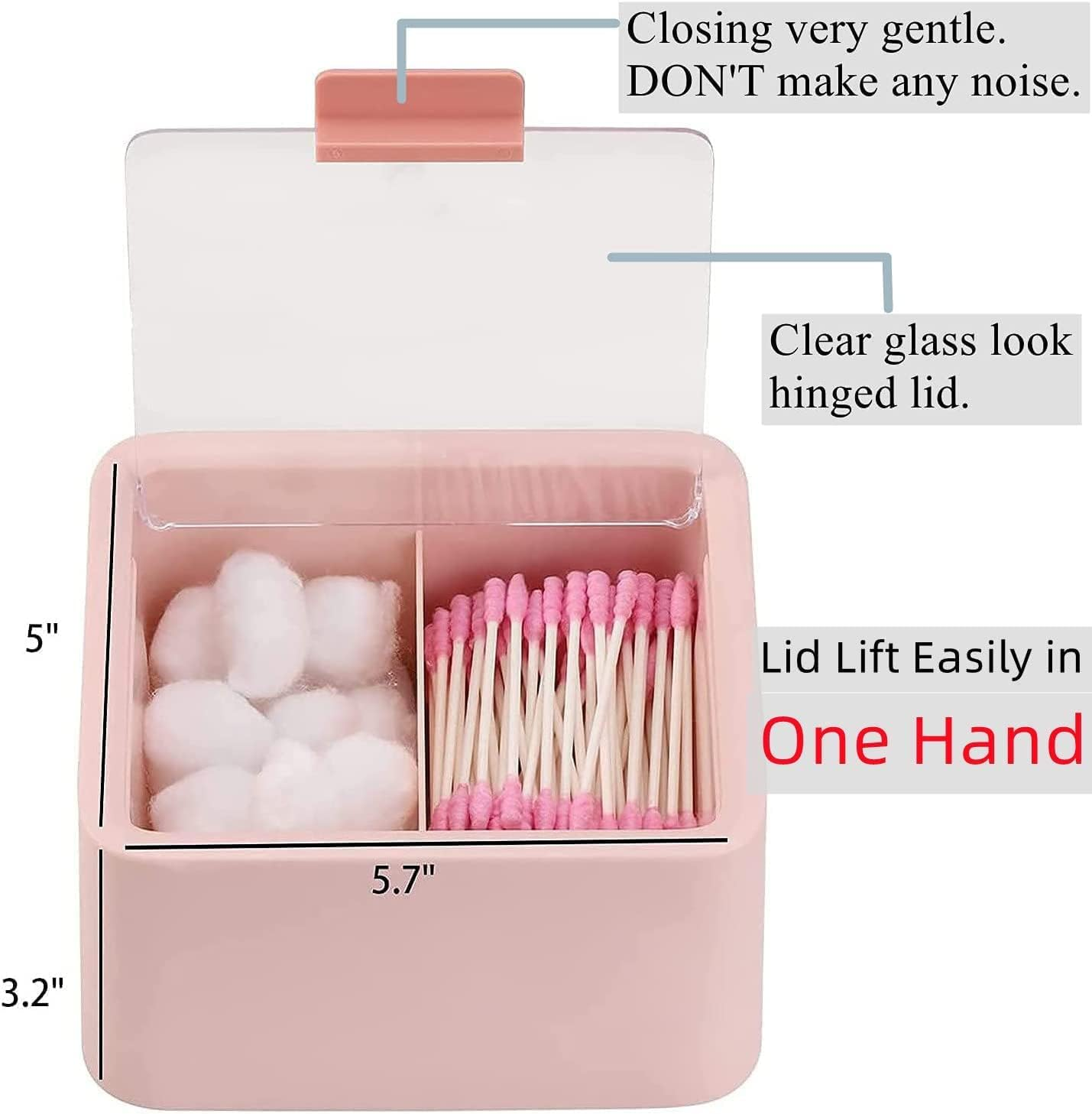 2 Compartments Rectangle Plastic Bathroom Vanity Countertop Storage Organizer Canister Apothecary Jar Qtip Holder with Lid for Cotton Swabs, Balls, Makeup Sponges, Pink image number 4