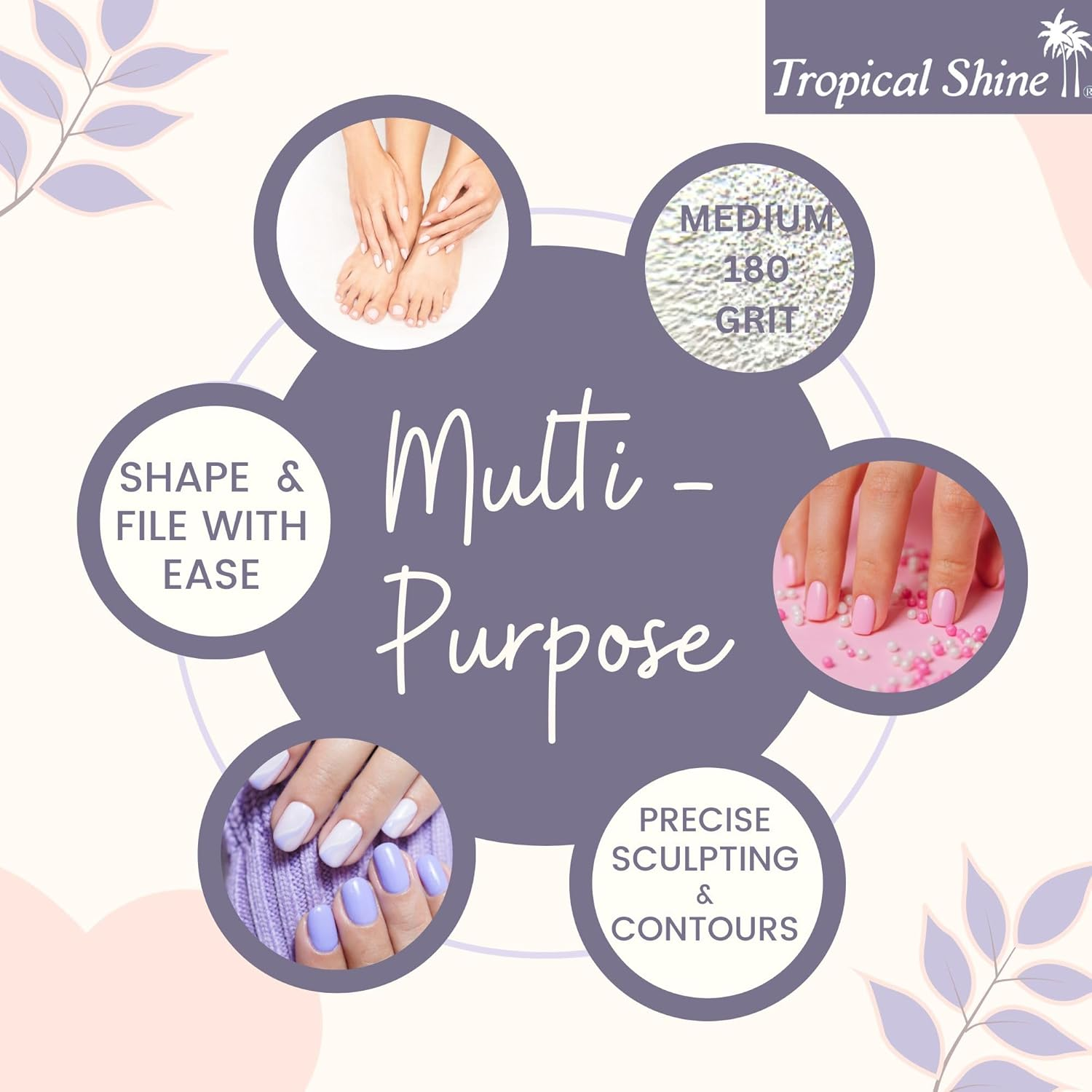 "Tropical Shine Jumbo Zebra 180 Colossal Collection - 6 Pcs Nail Files for Professional Nail Care and Shaping - Medium (180) Grit Nail File Set for Natural Nails ( 707336)" image number 3