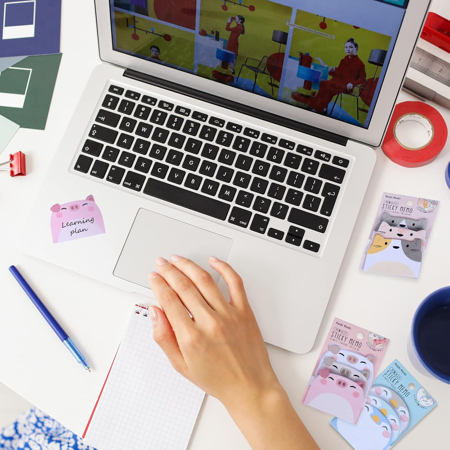 Molain Cute Sticky Notes, 6 Pack Cartoon Sticky Notes Animals Shape Markers Flags Self-Stick Memo Pads Students Home Office Roommates Gifts Tab Supplies 270 Sheets image number 1