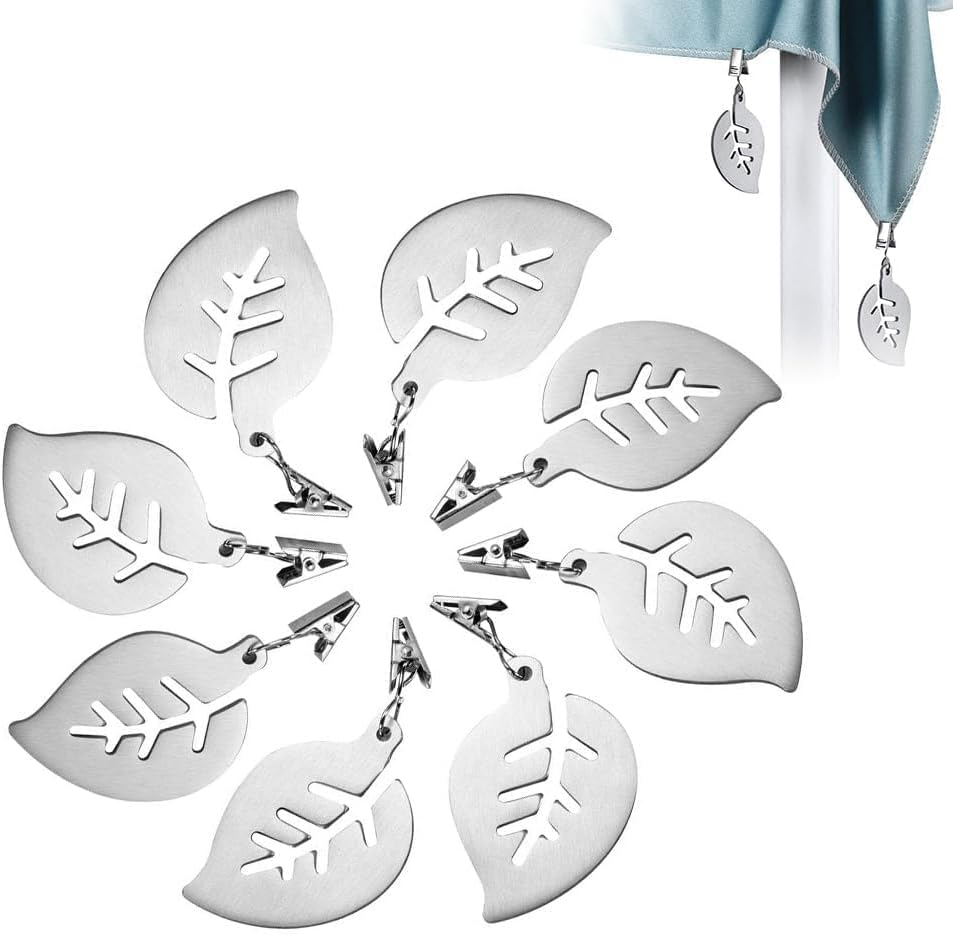 8Pcs Tablecloth Weights Pendant Stainless Steel Tablecloth Clip Leaves Shaped Metal for Dinner Table Family Dining Table Decoration image number 5