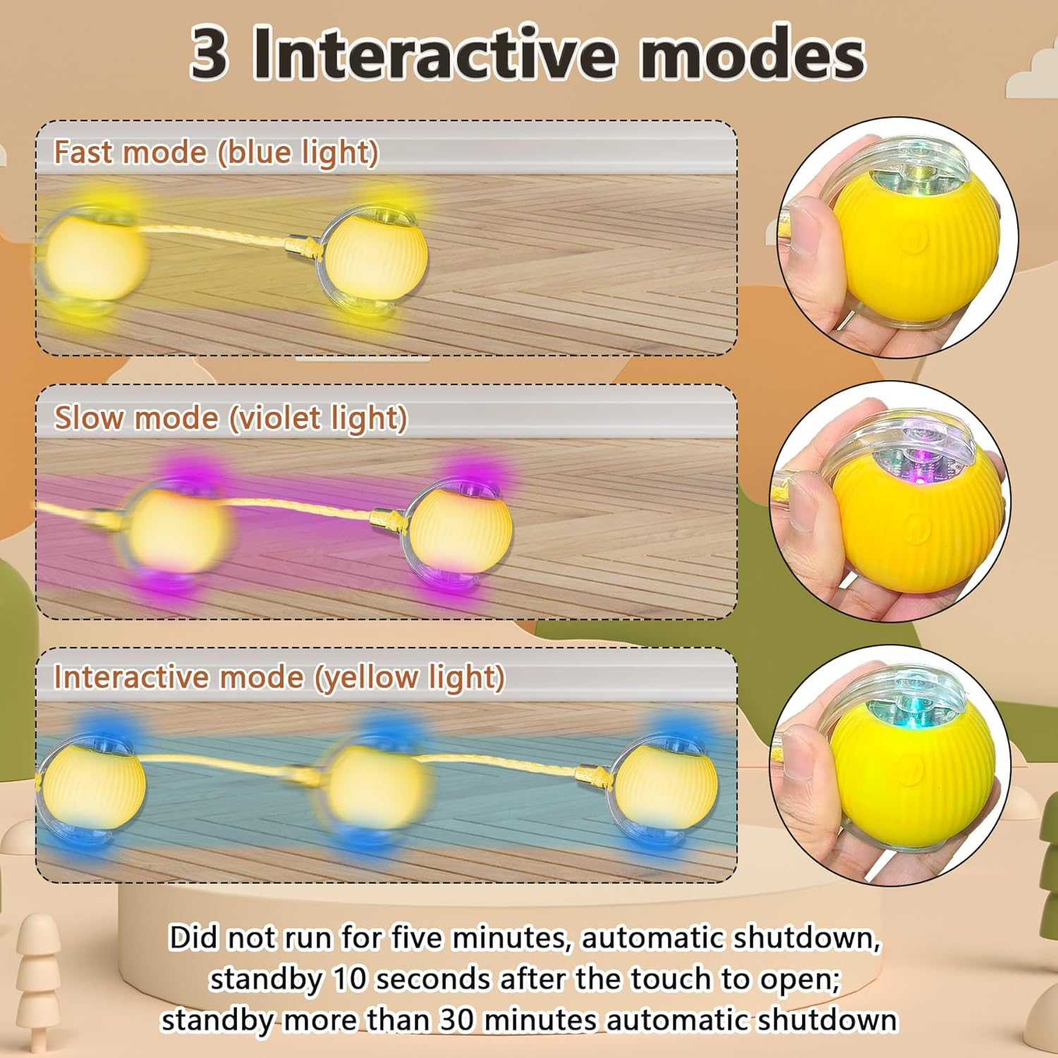 Oiuyamn 2025 Upgraded Interactive Cat Ball Toy, Automatic Rolling Cat Ball, Intelligent Mobile Kitten Toy with Elastic Mesh Tail, Motorized Cat/Dog Ball Toy for Indoor Pet Cat - Pink image number 6