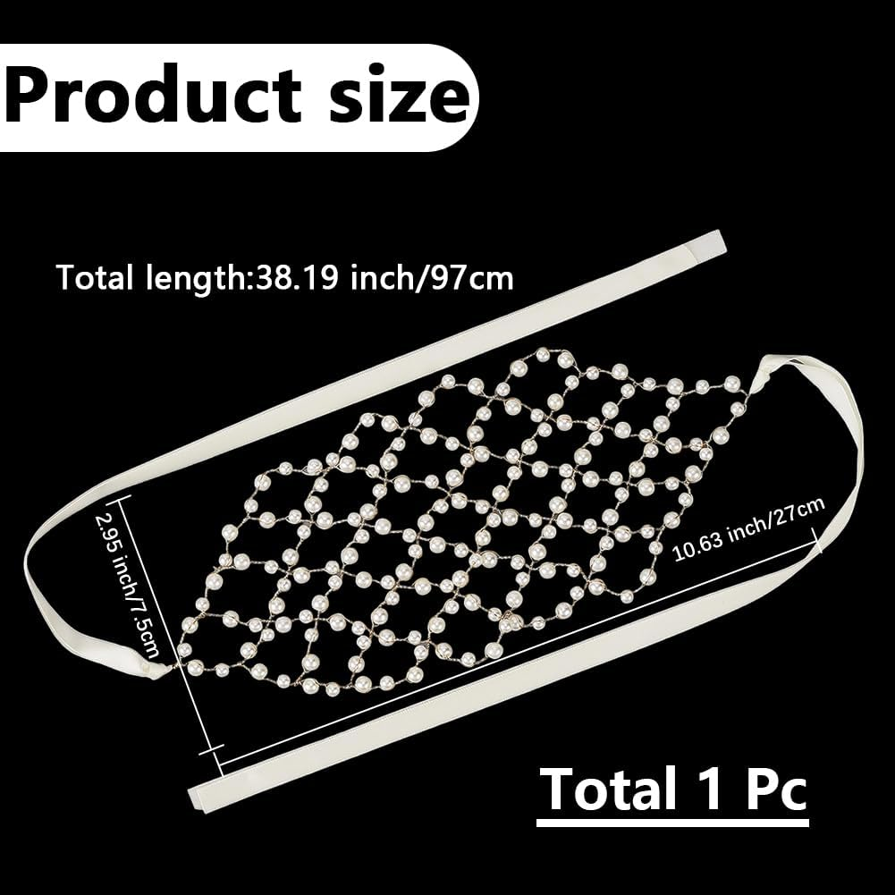 CABODYALS Bridal Headpiece with Faux Pearls White Gold Vintage Boho Beads Headband Brass Wedding Jewellery Decorative Hair Tendril Headbands for Women Dresses Birthday Party Anniversary Accessories image number 1