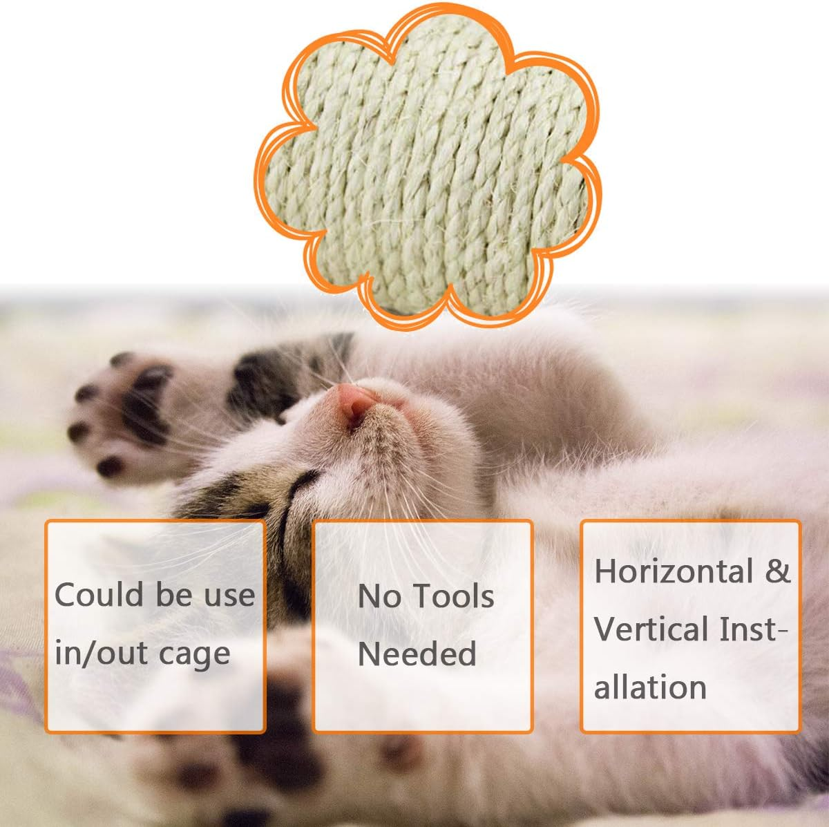 Cat Scratching Post, Sisal Cat Scratcher Climber Wall Cat Scratching Post Cage Mounted Sisal Scratcher for Cats Space-Saving Scratch Post/102/2097 image number 2