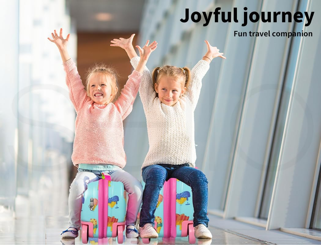 Bopeep Kids Ride-On Suitcase Scooter Children 2-In-1 Travel Rolling Luggage Organizer Carry-On Bag Trolley, W/Spinner Wheels, Shoulder Strap, for Kids Toddlers, Waterproof Shell(Ice Cream Pattern) image number 3