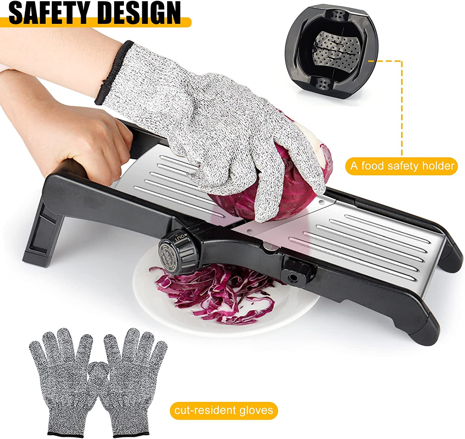 Mandoline Food Slicer for Kitchen, Adjustable Stainless Steel Mandoline Vegetable Slicer, Food Slicer Onion Potato Chip French Fry 7 In-1 Vegetable Slicer image number 2