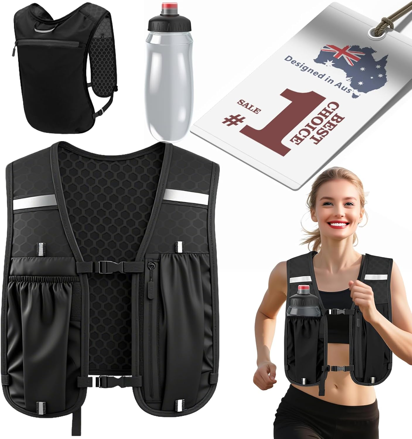 PIEKEDS Running Phone Holder Vest with 550Ml Running Water Bottle, Adjustable & Lightweight Hydration Vest | Reflective Running Vest for Men & Women image number 4