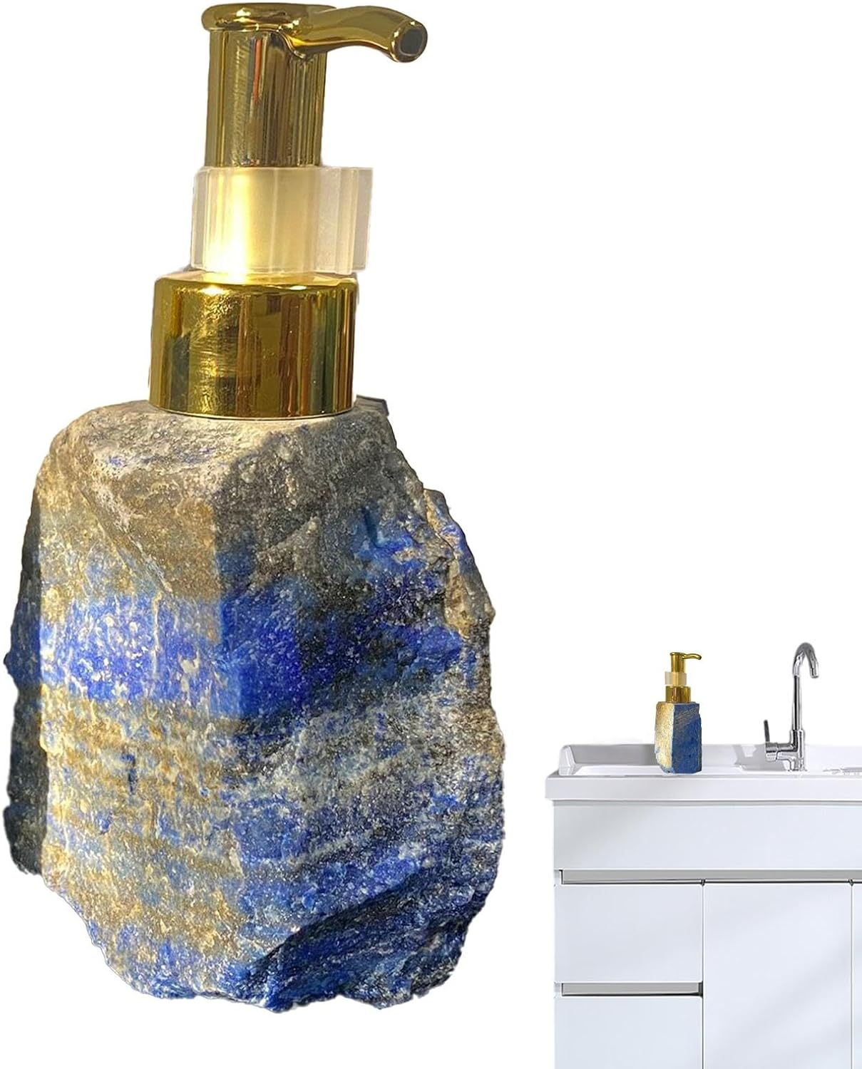 Natural Stone Soap Dispenser - Crystal Hand Soap Dispenser - Bathroom Bottles Pump - Bathroom Lotion Bottle - for Liquid Soap, Shampoo, Lotion Home Decor - Gray Flash image number 5